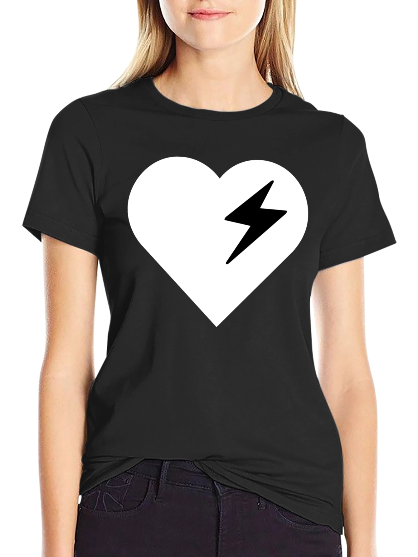 Heart Lightning Bolt Graphic Tee - Stylish Black T-Shirt
