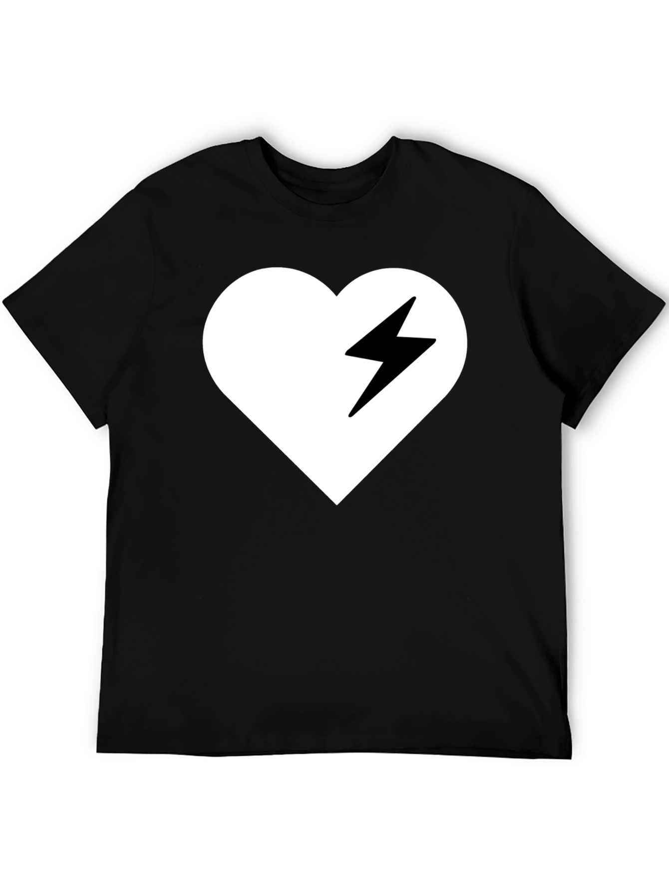 Heart Lightning Bolt Graphic Tee - Stylish Black T-Shirt