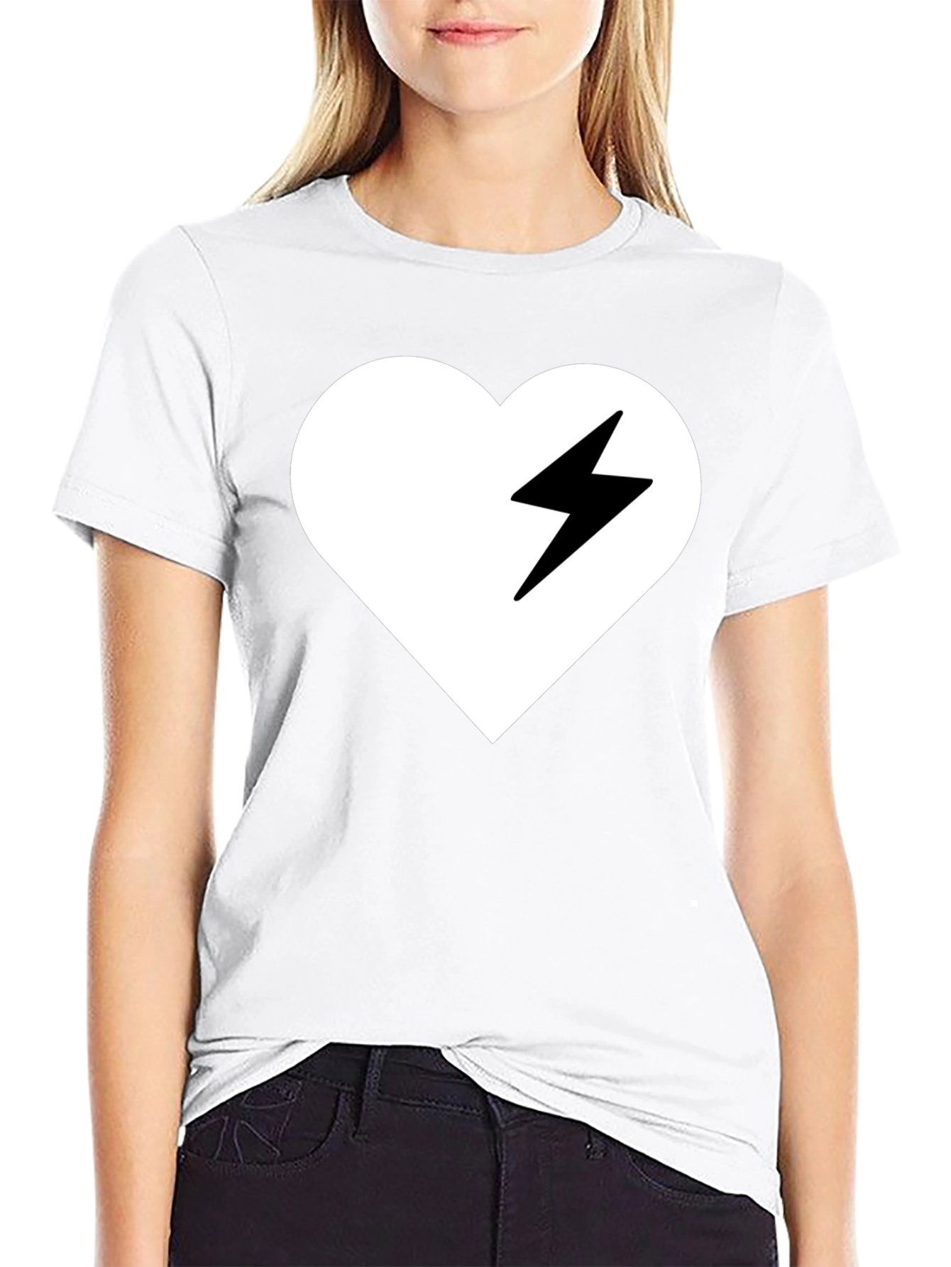 Heart Lightning Bolt Graphic Tee - Stylish Black T-Shirt