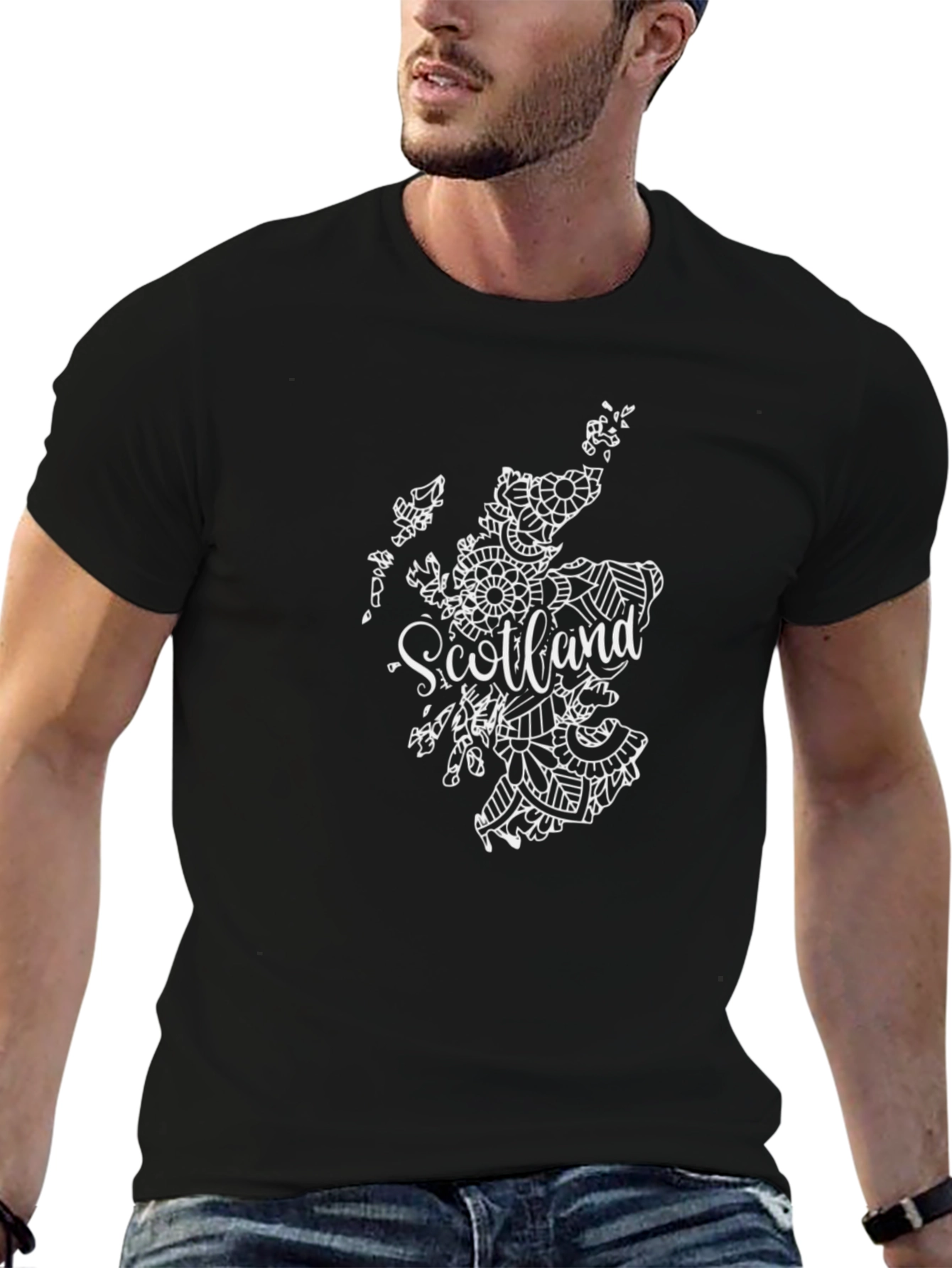 Scotland Map Graphic Print Black T-Shirt