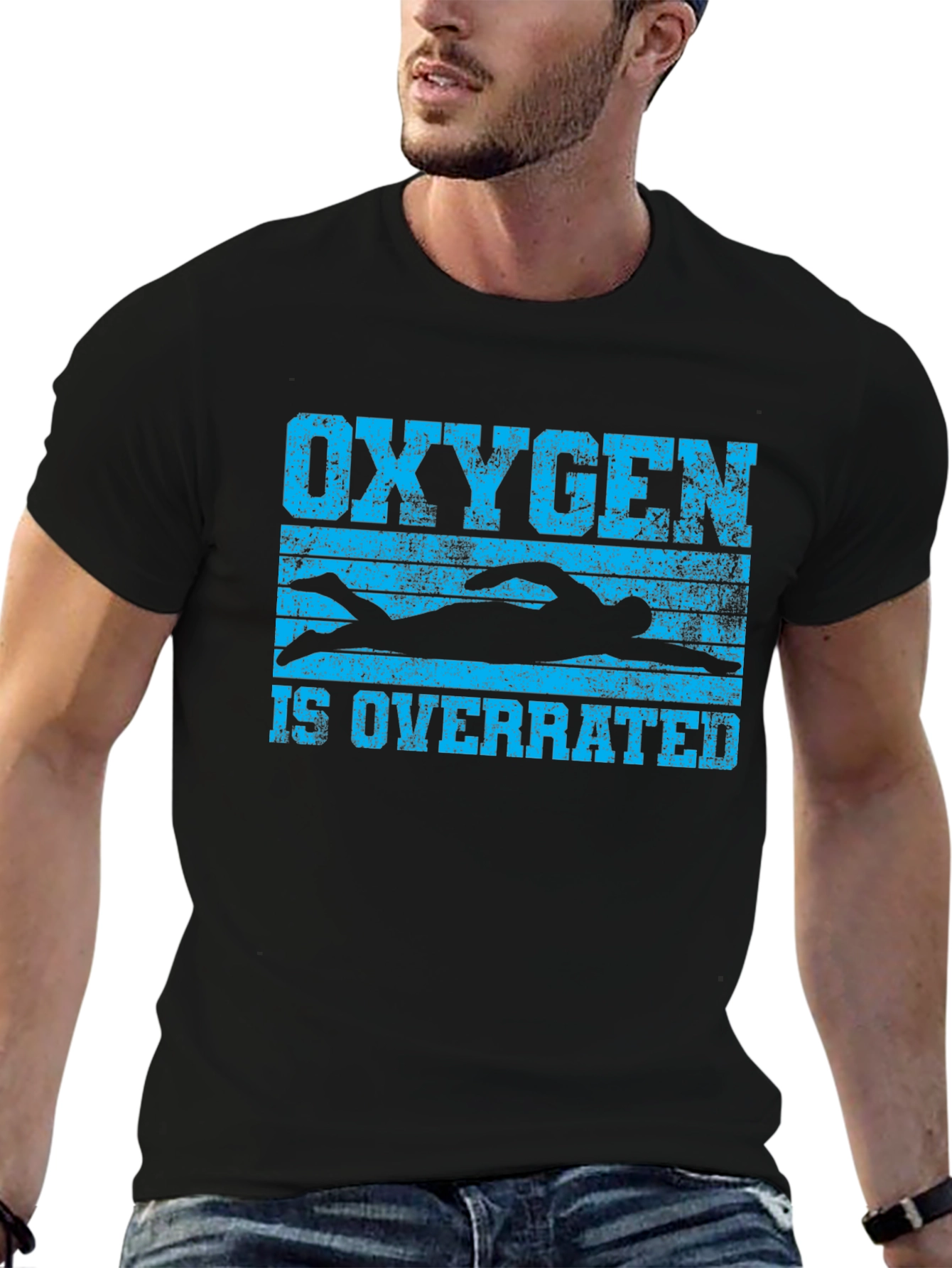Oxygen is Overrated Swimmer Black T-Shirt