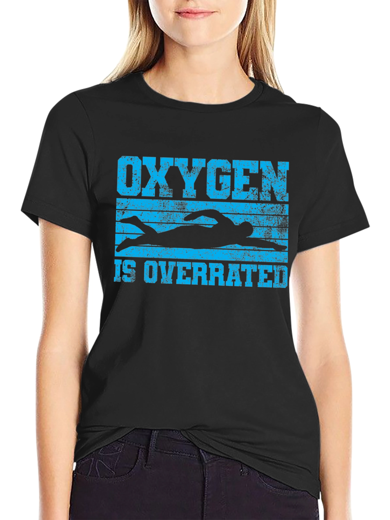 Oxygen is Overrated Swimmer Black T-Shirt