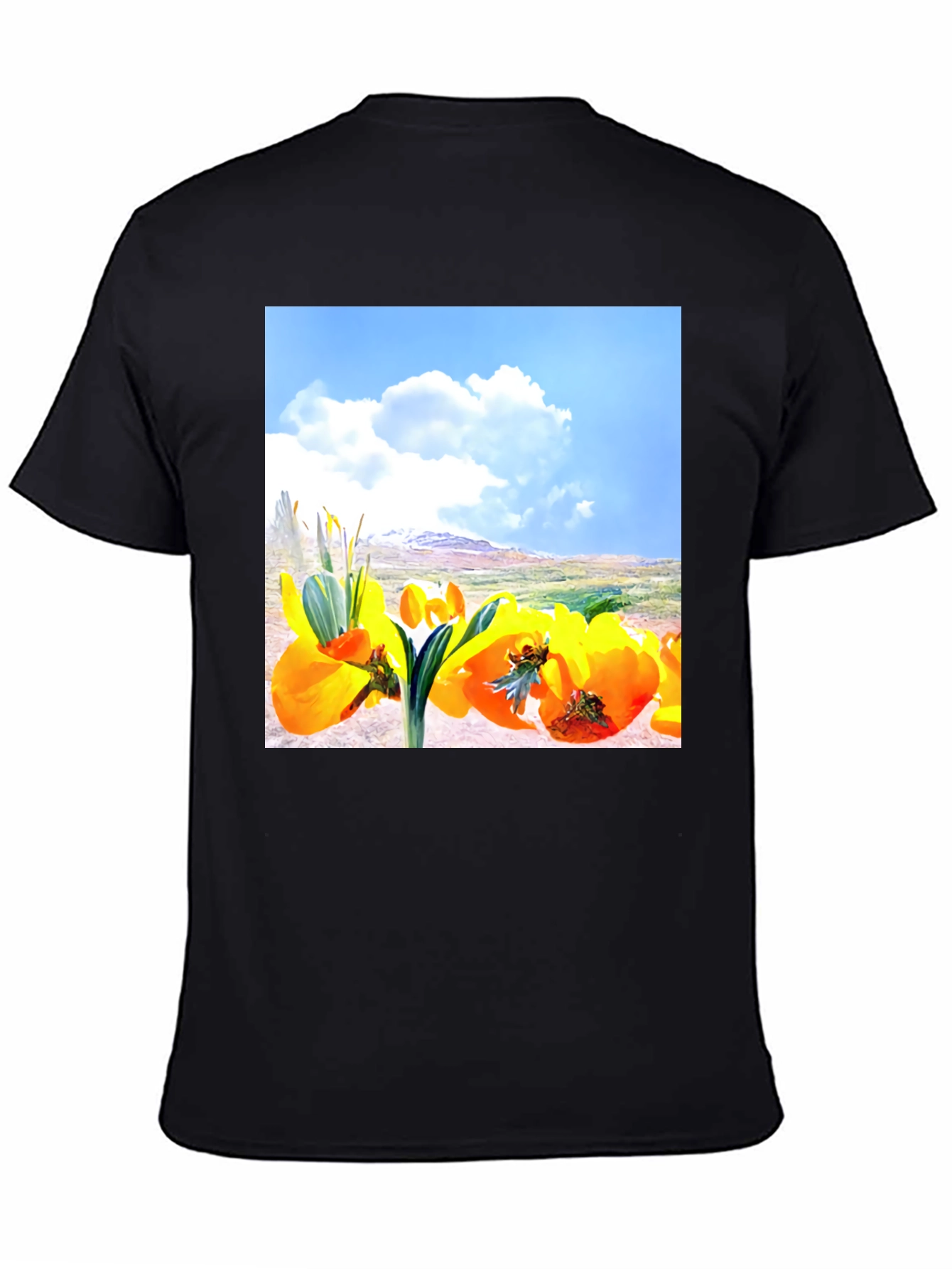 Floral Landscape Graphic Tee - Black Cotton Blend