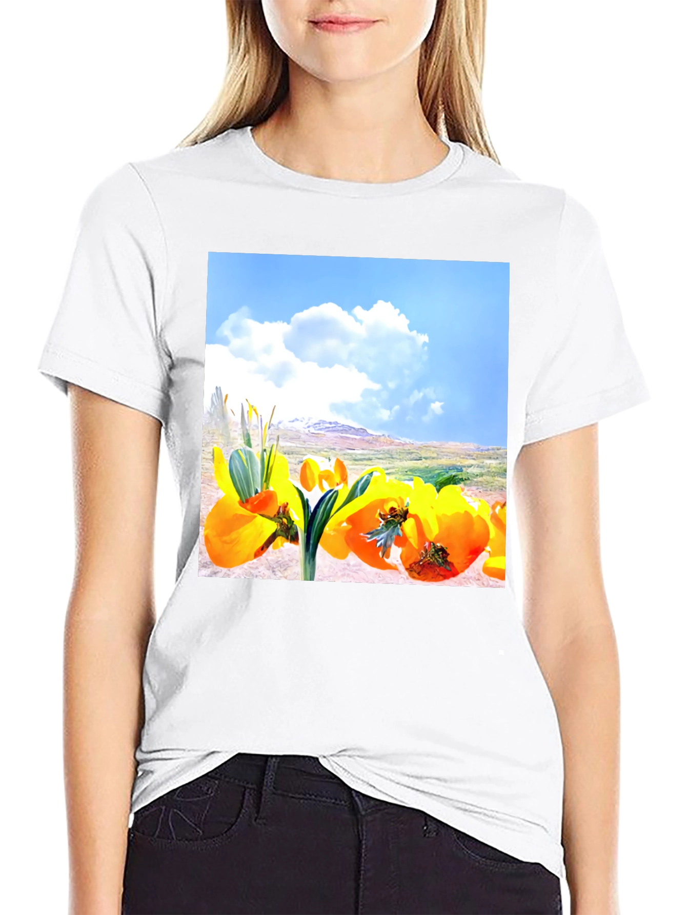 Floral Landscape Graphic Tee - Black Cotton Blend