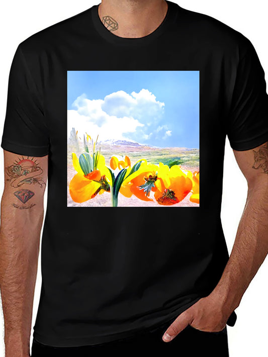 Floral Landscape Graphic Tee - Black Cotton Blend