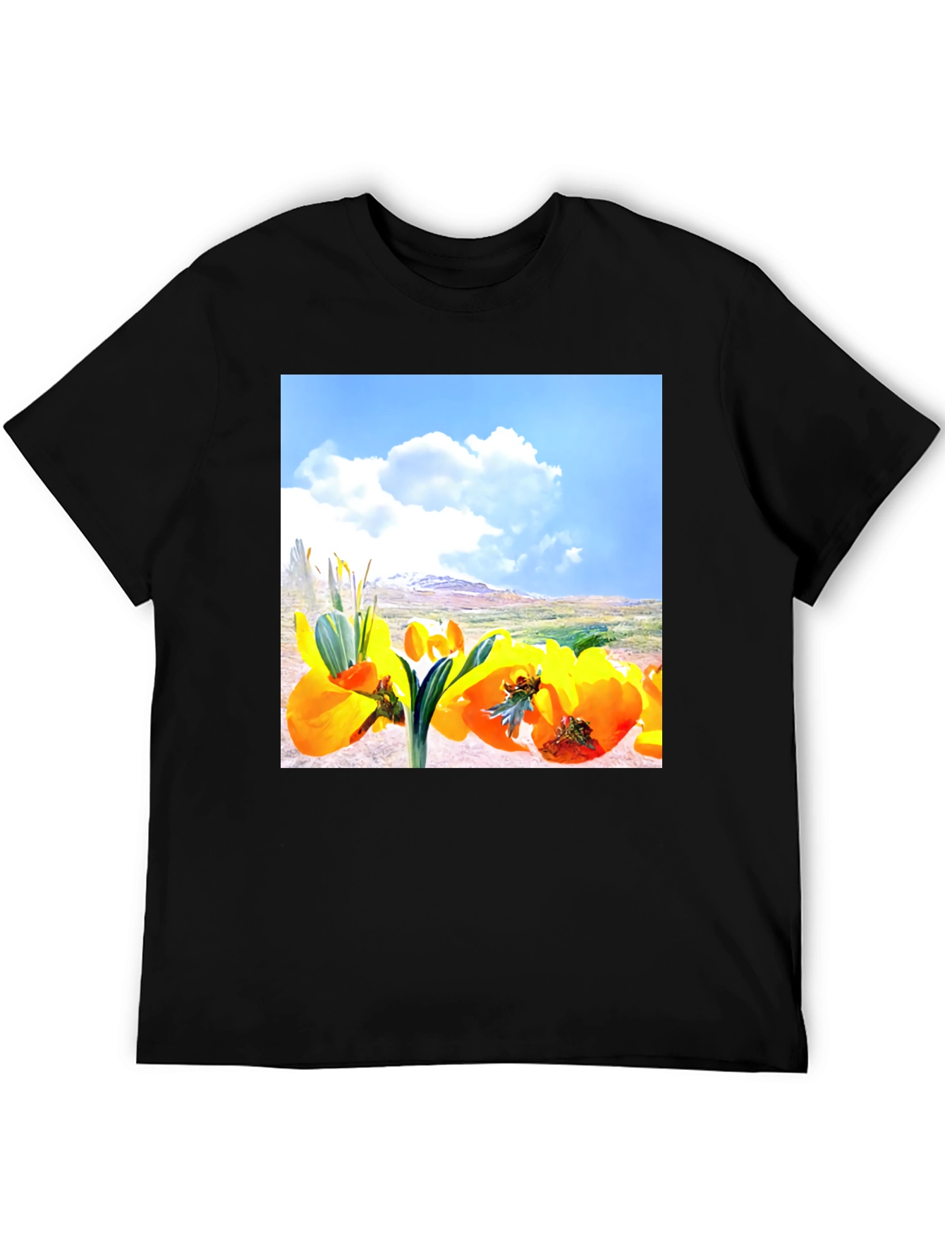 Floral Landscape Graphic Tee - Black Cotton Blend
