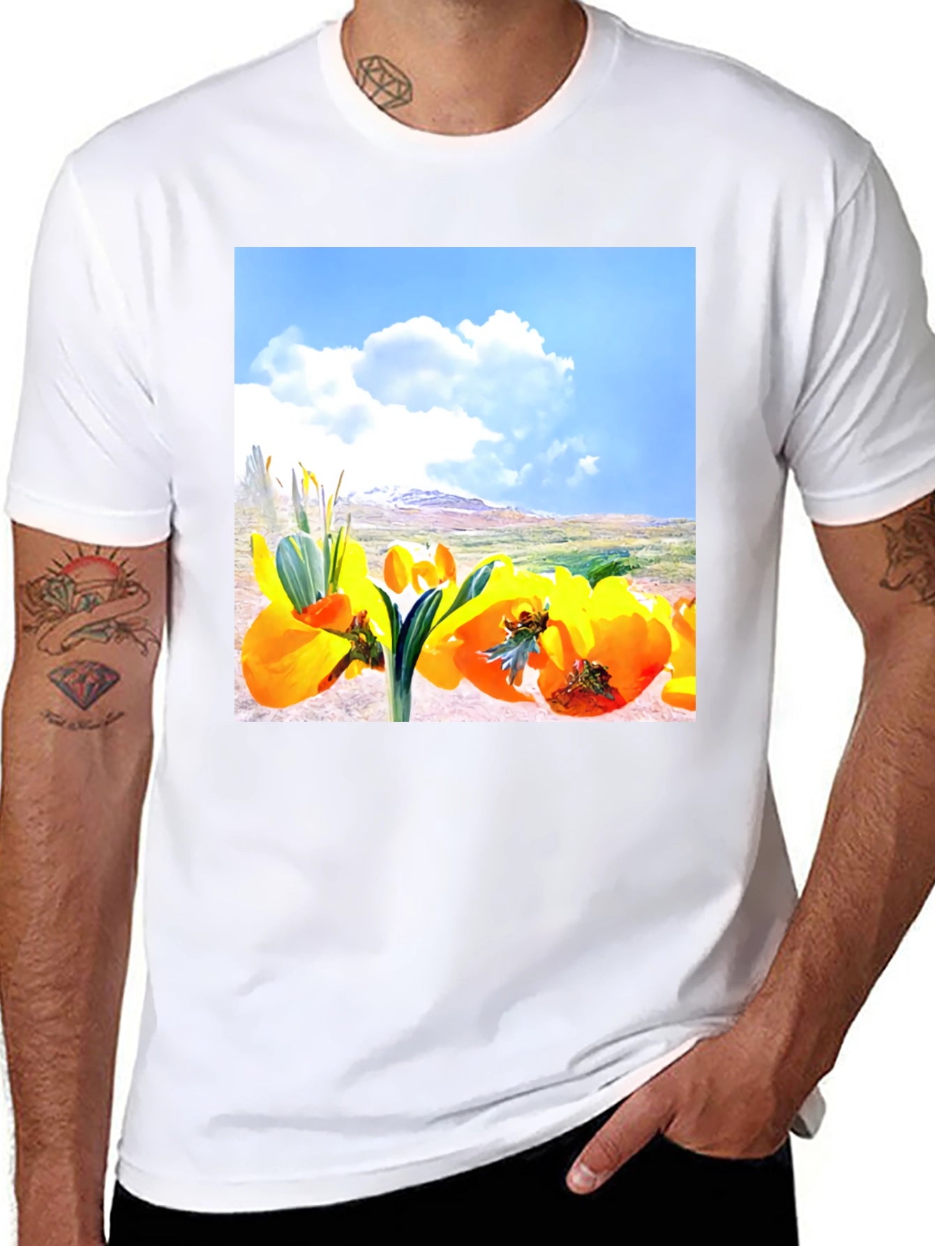 Floral Landscape Graphic Tee - Black Cotton Blend