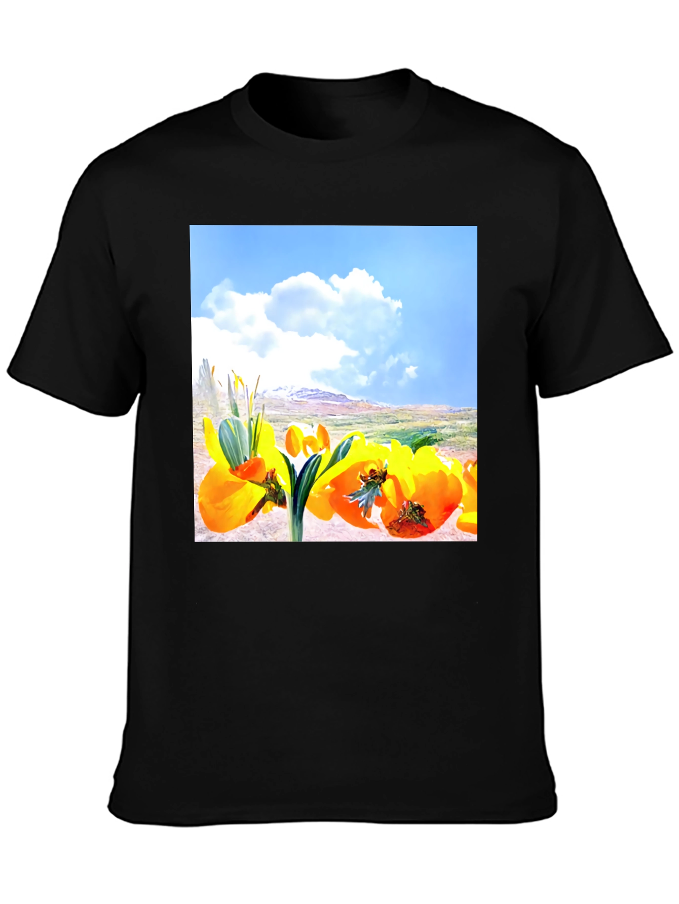 Floral Landscape Graphic Tee - Black Cotton Blend