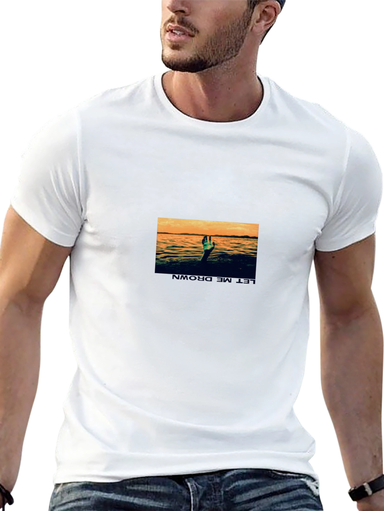 Drowning Hand Graphic Tee - Black Cotton Blend