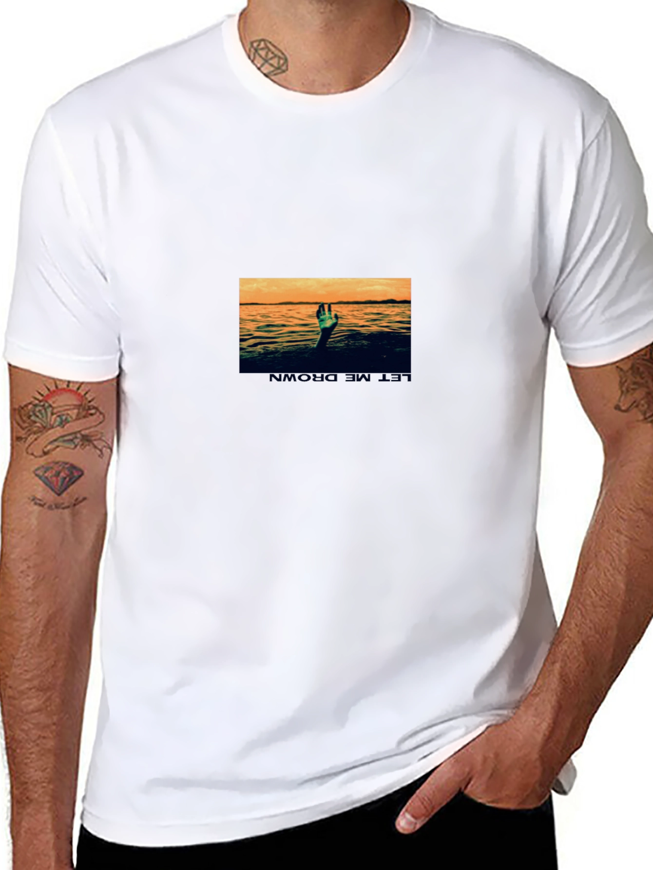 Drowning Hand Graphic Tee - Black Cotton Blend