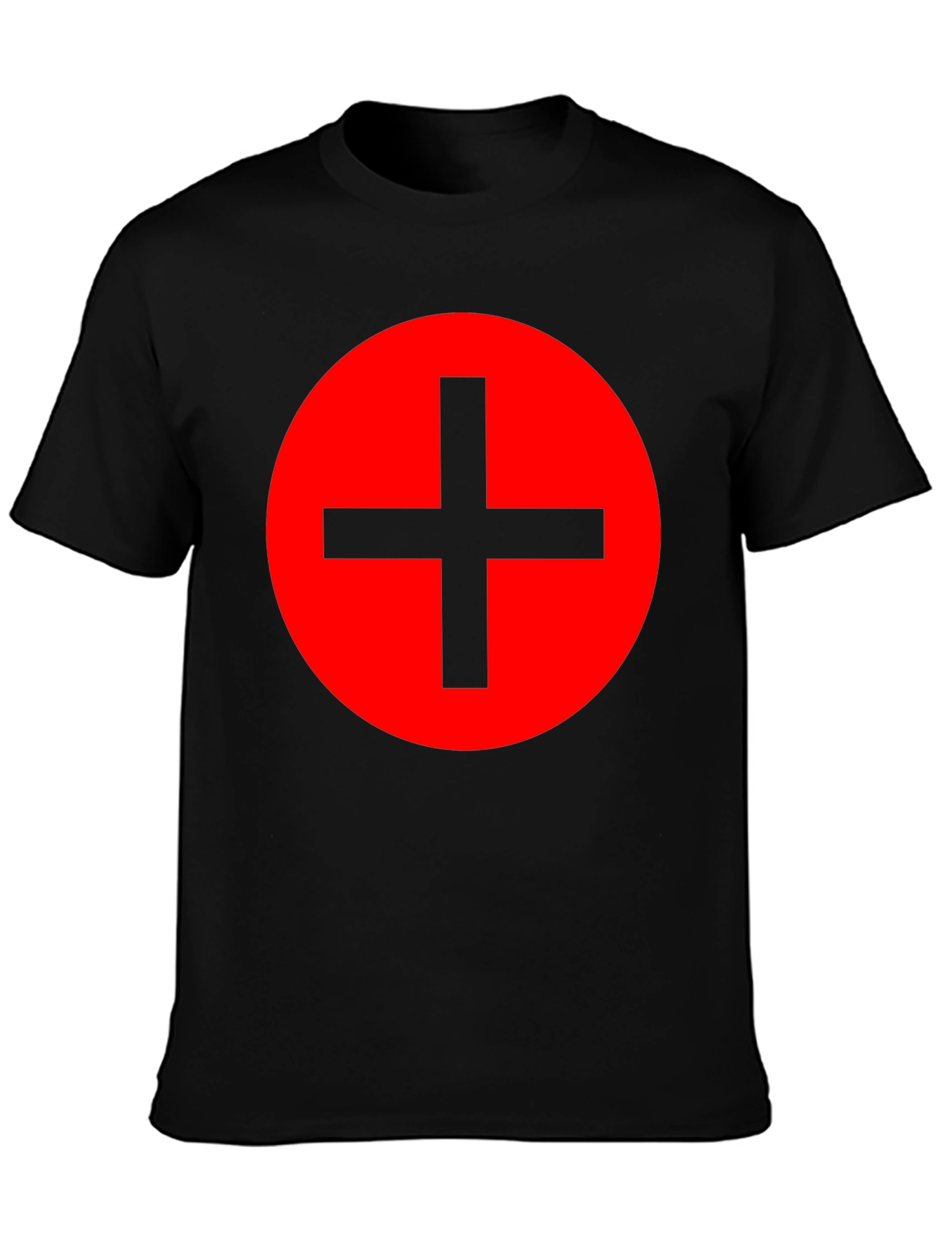 Red Circle Plus Sign Black T-Shirt