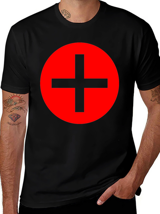Red Circle Plus Sign Black T-Shirt