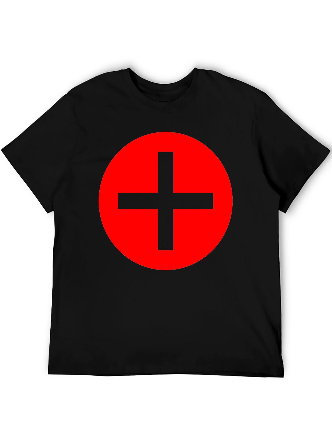 Red Circle Plus Sign Black T-Shirt