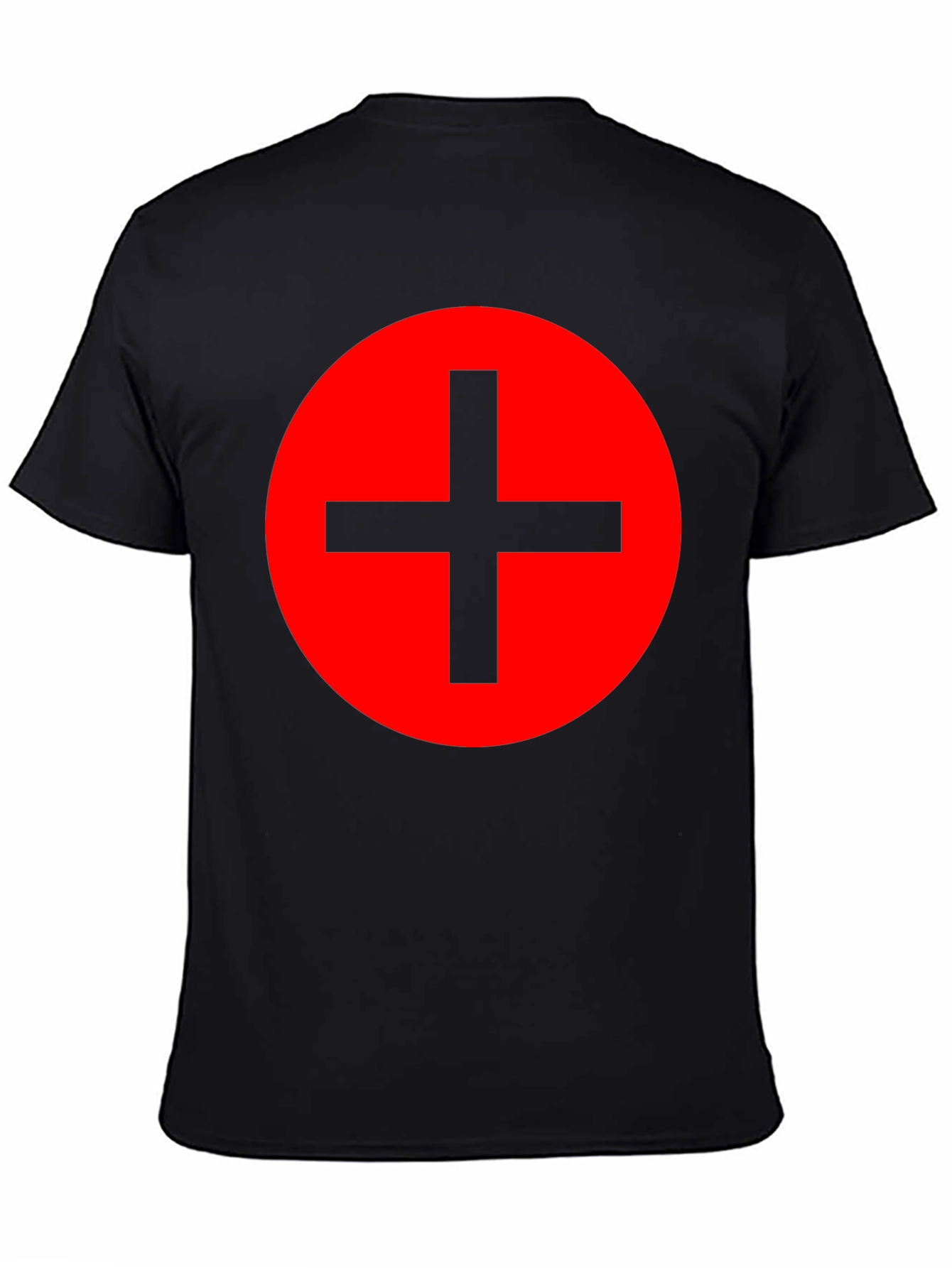 Red Circle Plus Sign Black T-Shirt