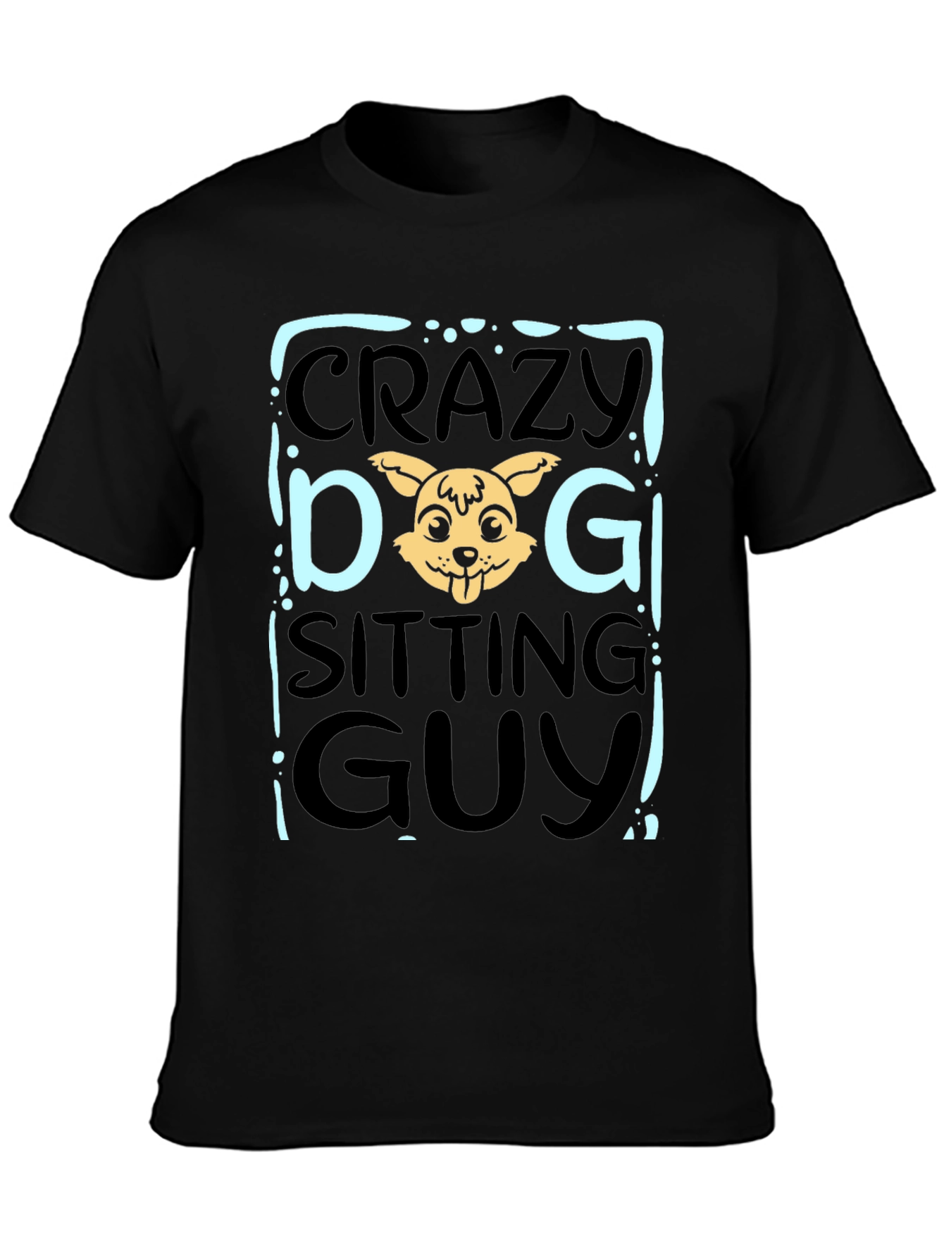Crazy Dog Sitting Guy Black T-Shirt
