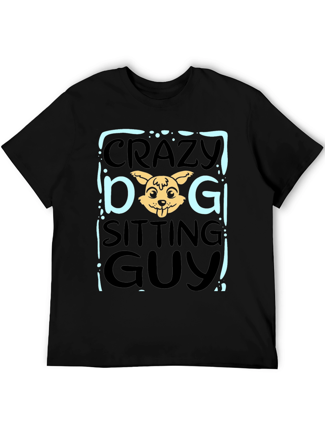 Crazy Dog Sitting Guy Black T-Shirt