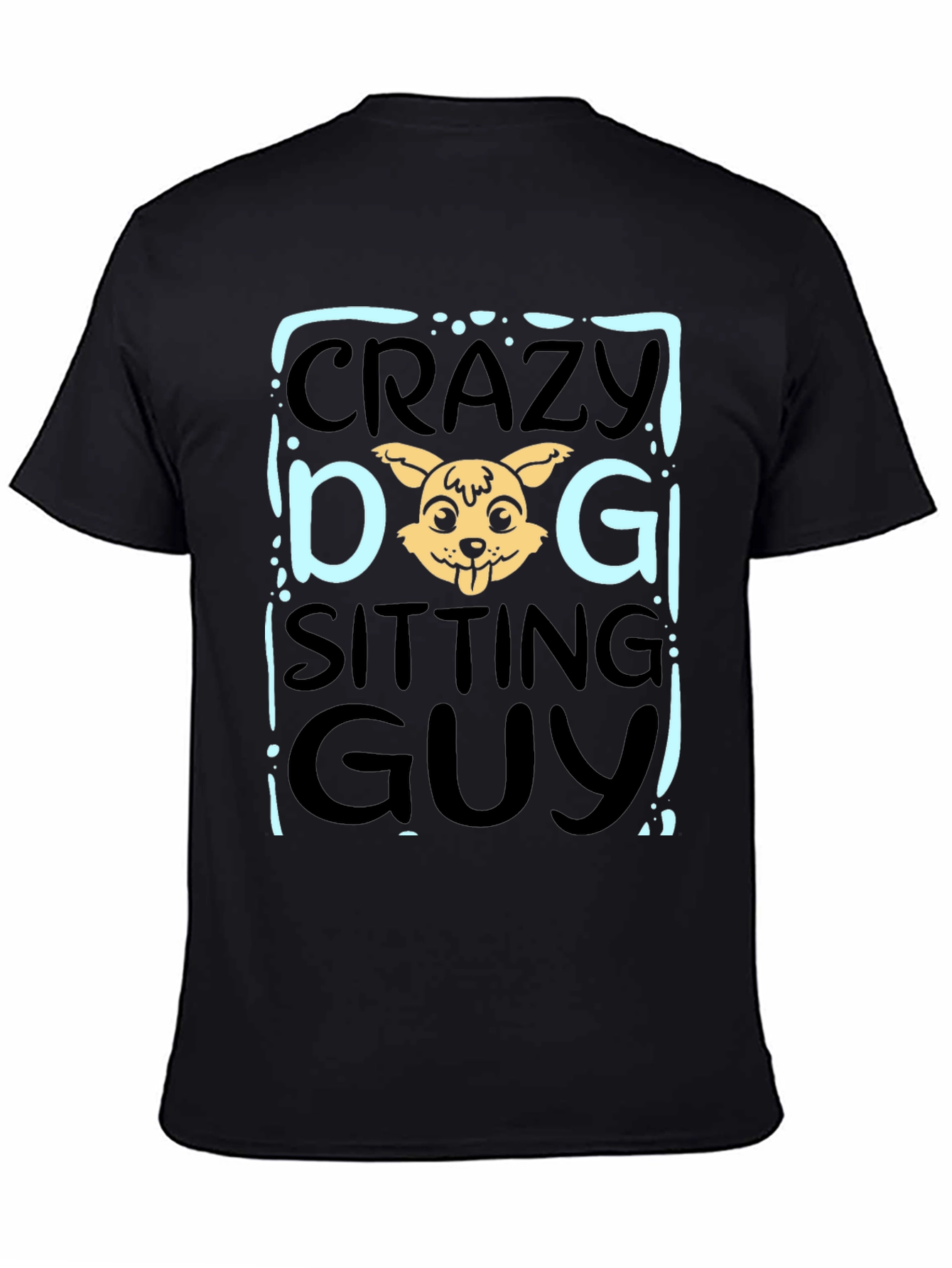 Crazy Dog Sitting Guy Black T-Shirt