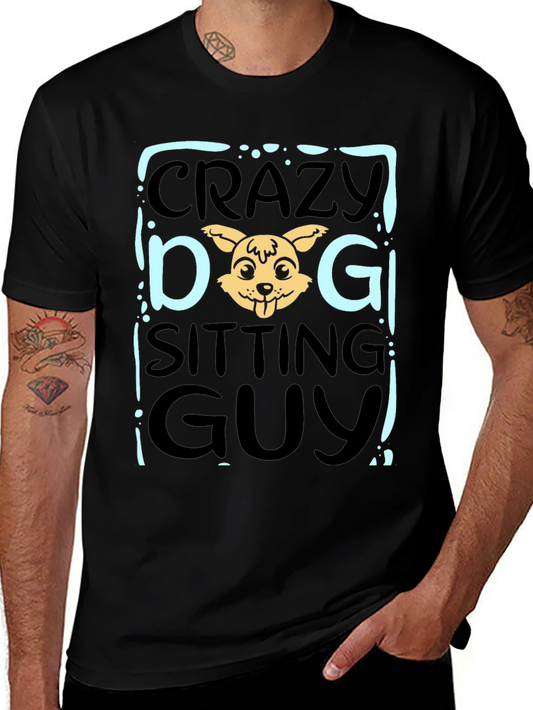 Crazy Dog Sitting Guy Black T-Shirt