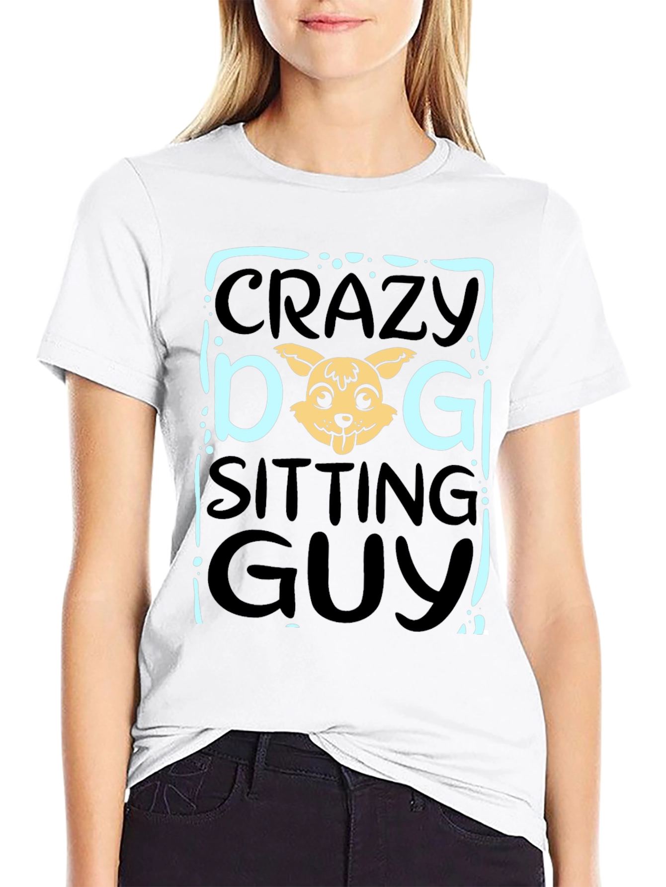 Crazy Dog Sitting Guy Black T-Shirt