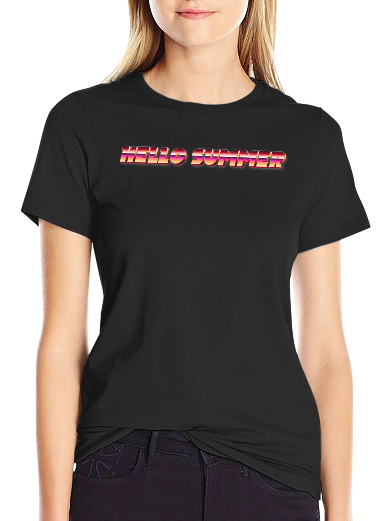Hello Summer Retro Graphic Tee - Black Cotton T-Shirt