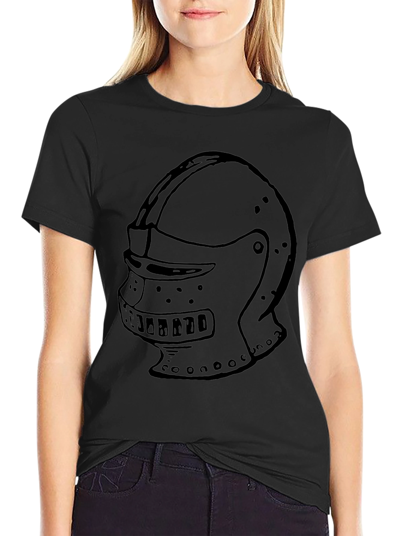 Knight Helmet Graphic Tee - Black Cotton Shirt