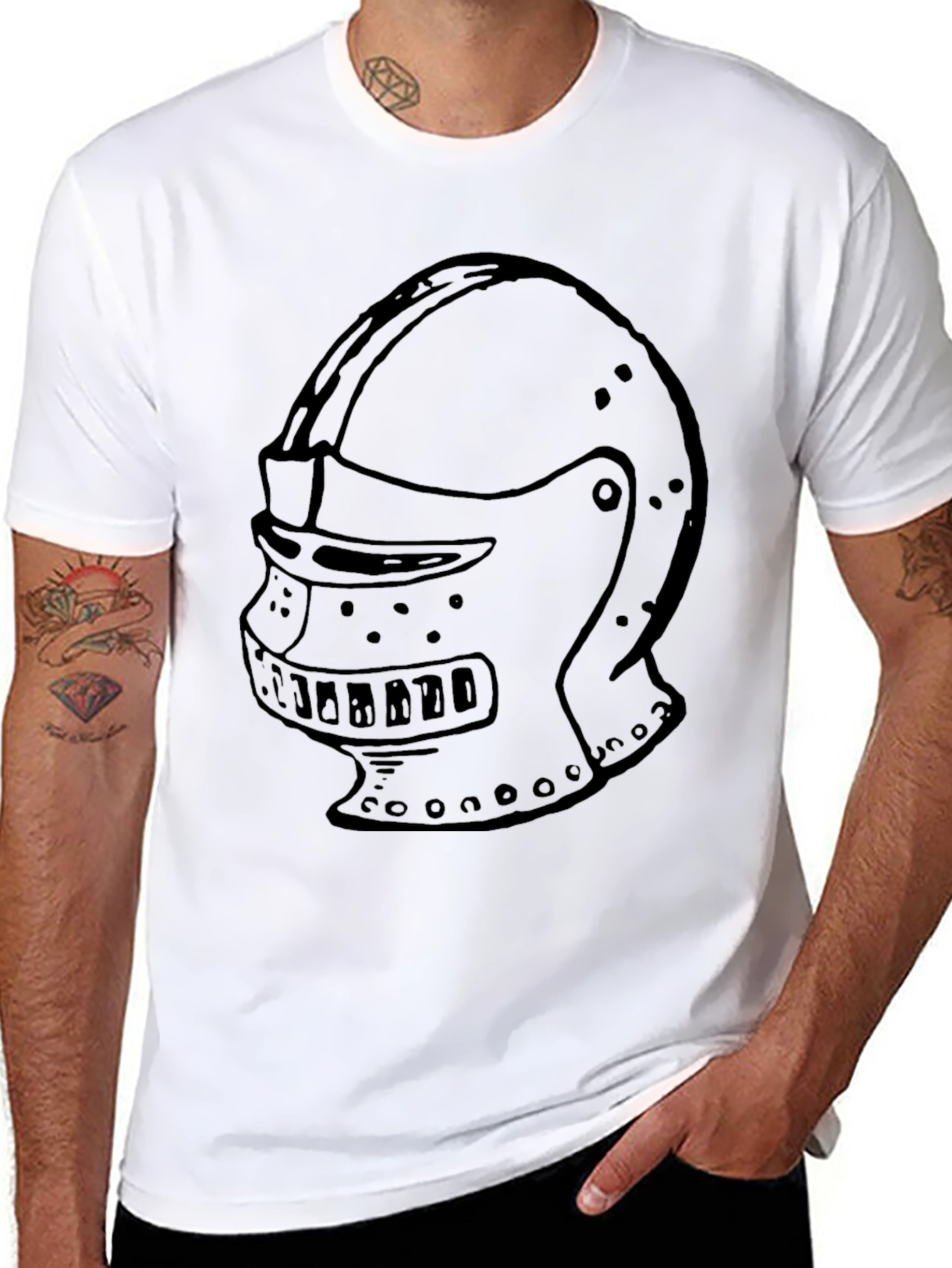Knight Helmet Graphic Tee - Black Cotton Shirt
