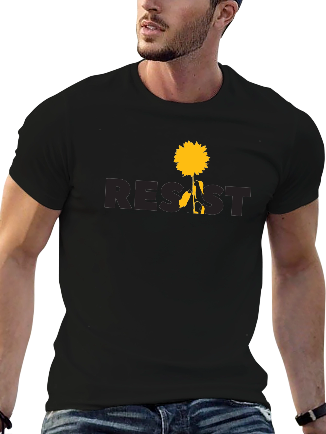 Resist Sunflower Graphic Tee - Black Cotton T-Shirt