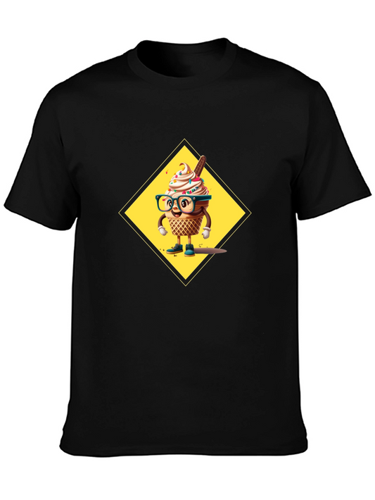 Fun Ice Cream Cone Graphic Tee - Black Cotton