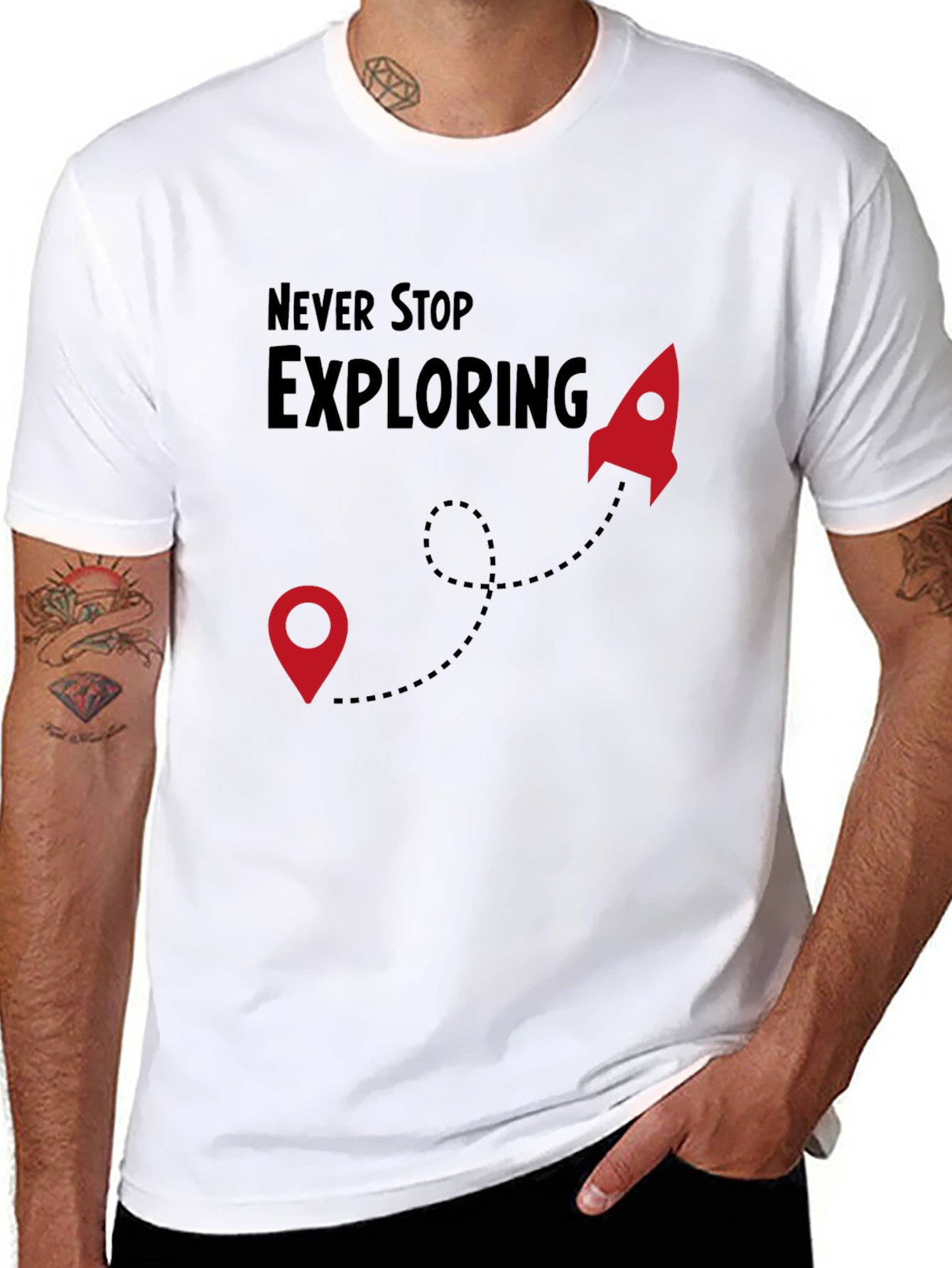 Never Stop Exploring Black T-Shirt