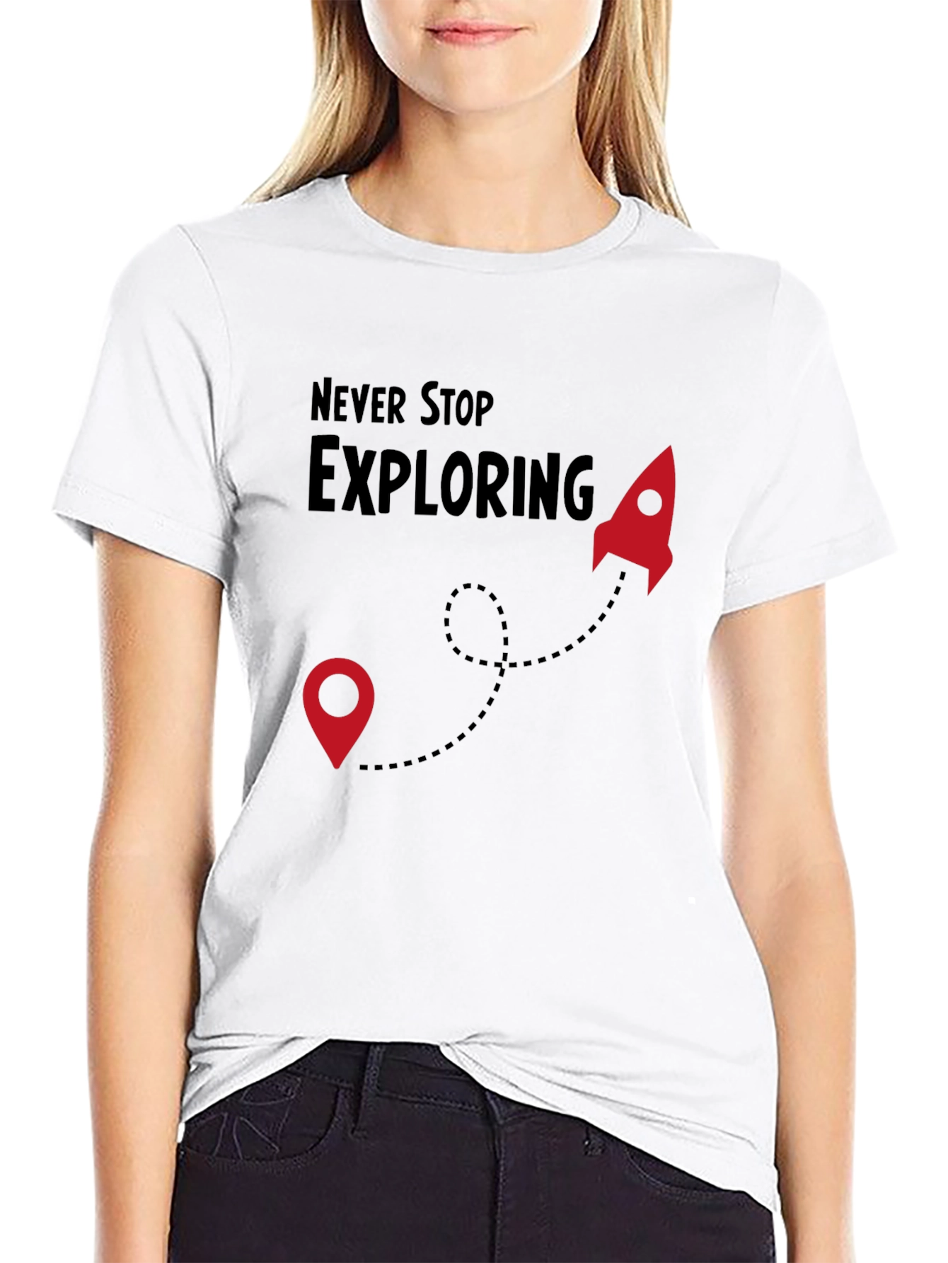 Never Stop Exploring Black T-Shirt