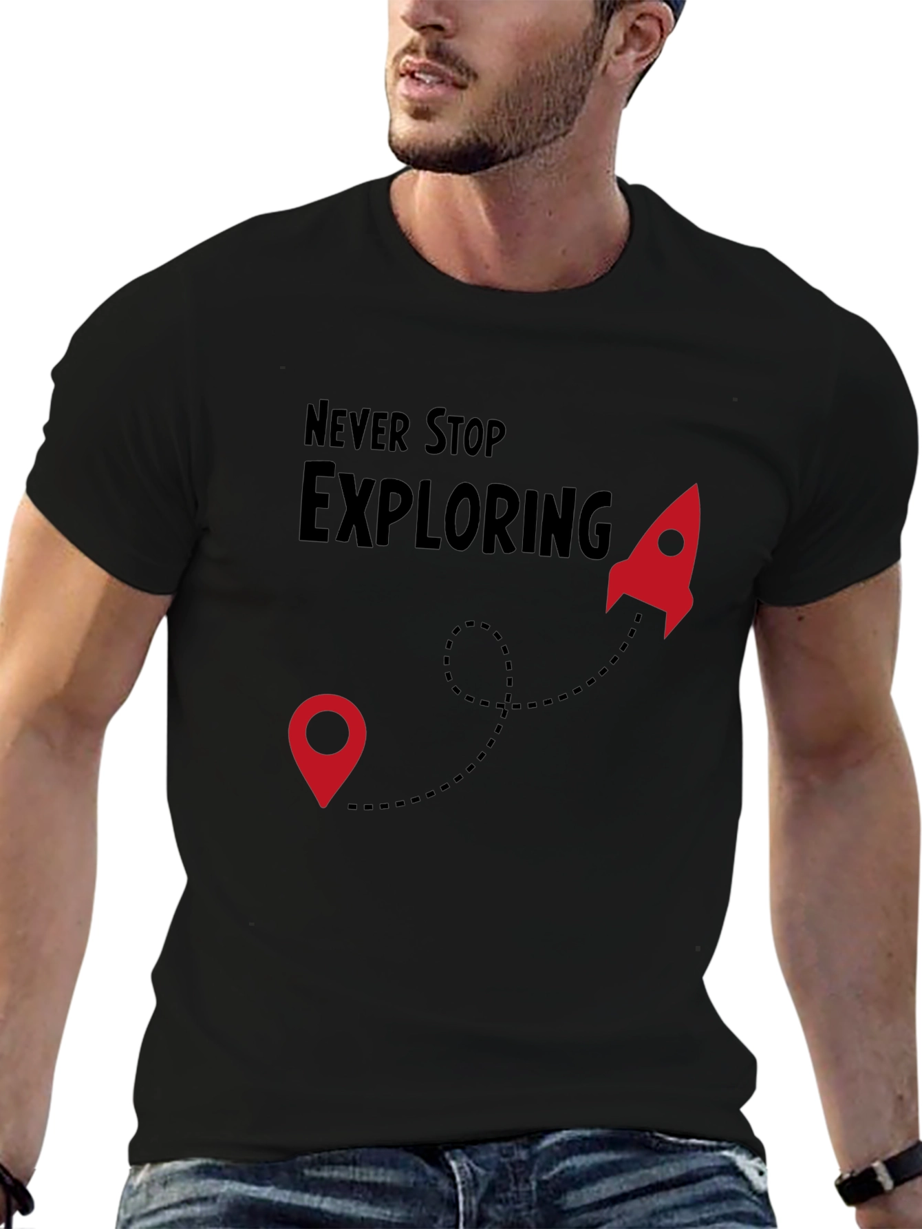 Never Stop Exploring Black T-Shirt