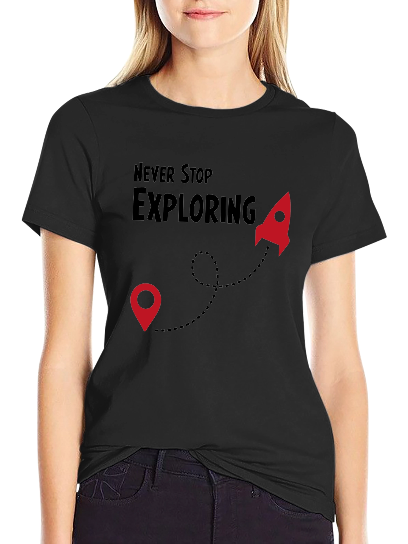 Never Stop Exploring Black T-Shirt