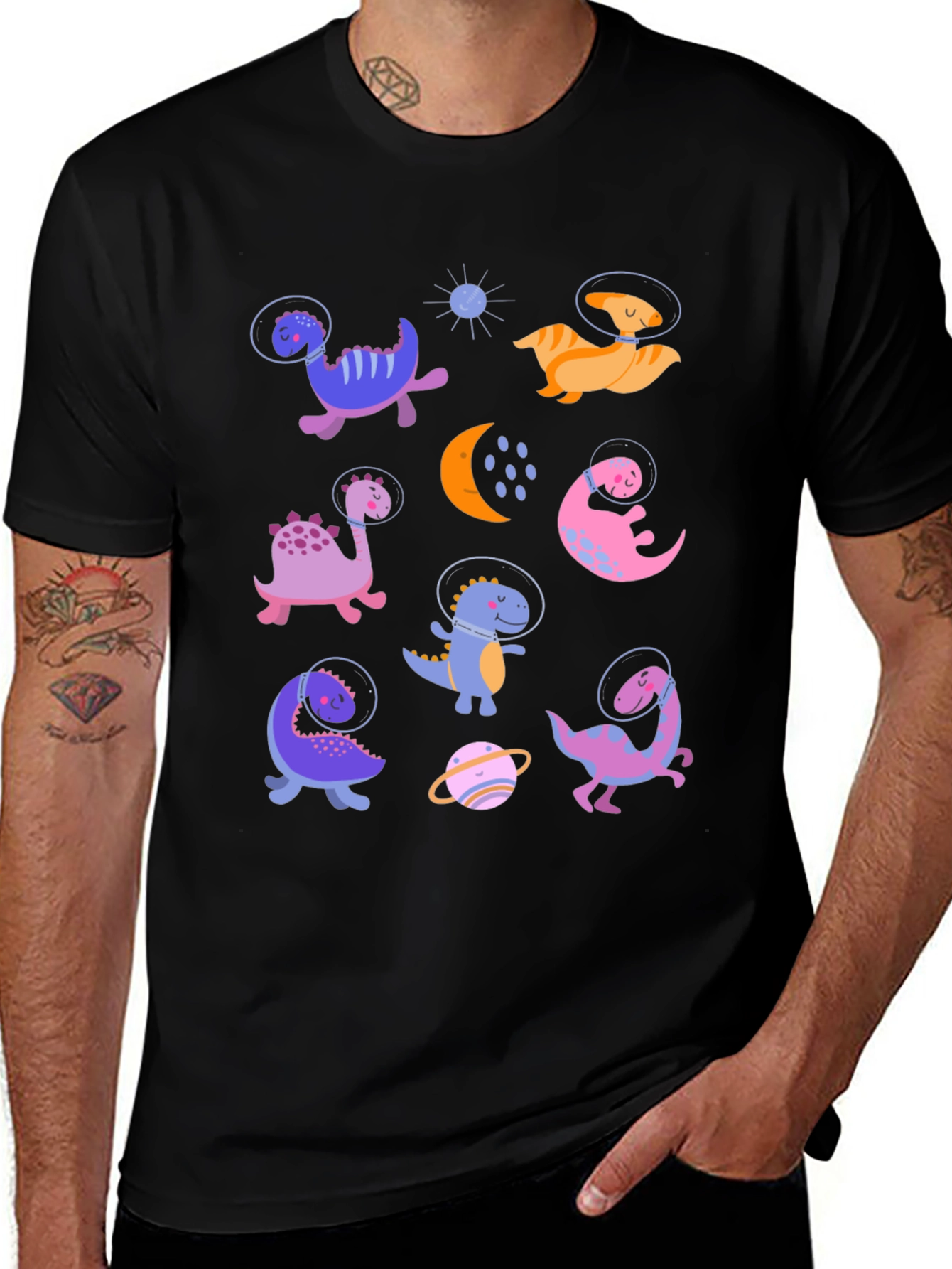 Dino Astronauts Graphic Tee - Black