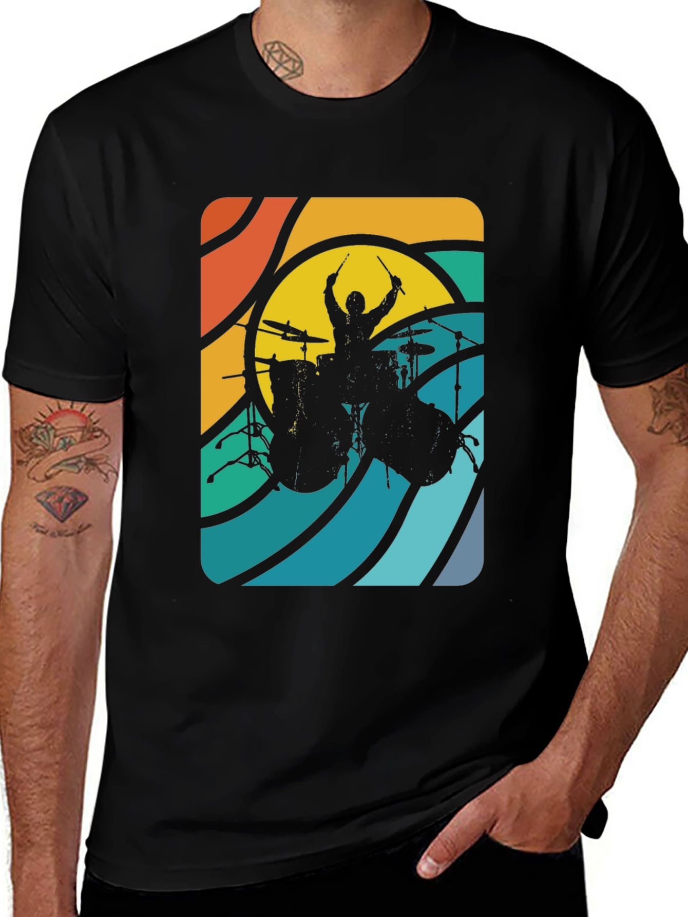 Retro Drummer Graphic Tee - Cool Musician T-Shirt