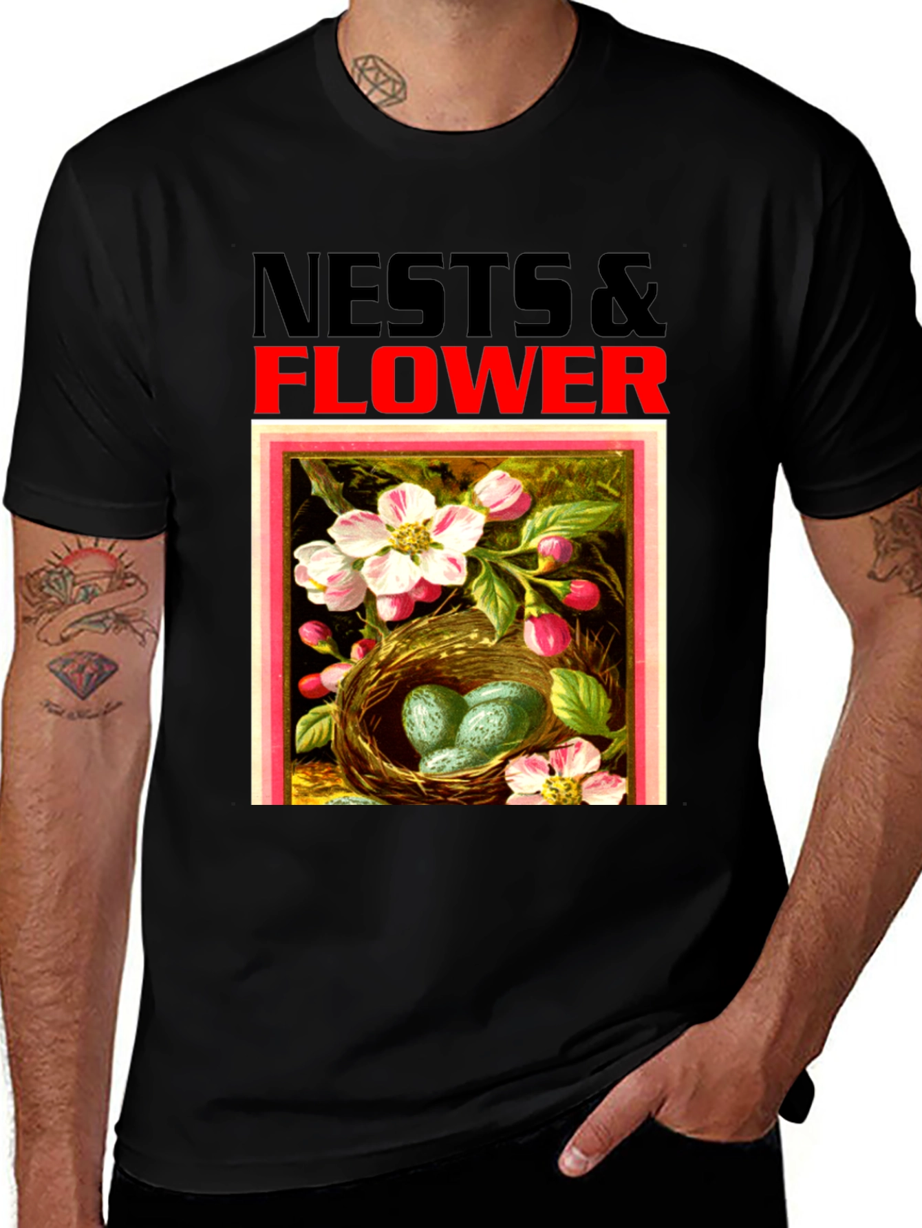 Nests & Flower Graphic T-Shirt