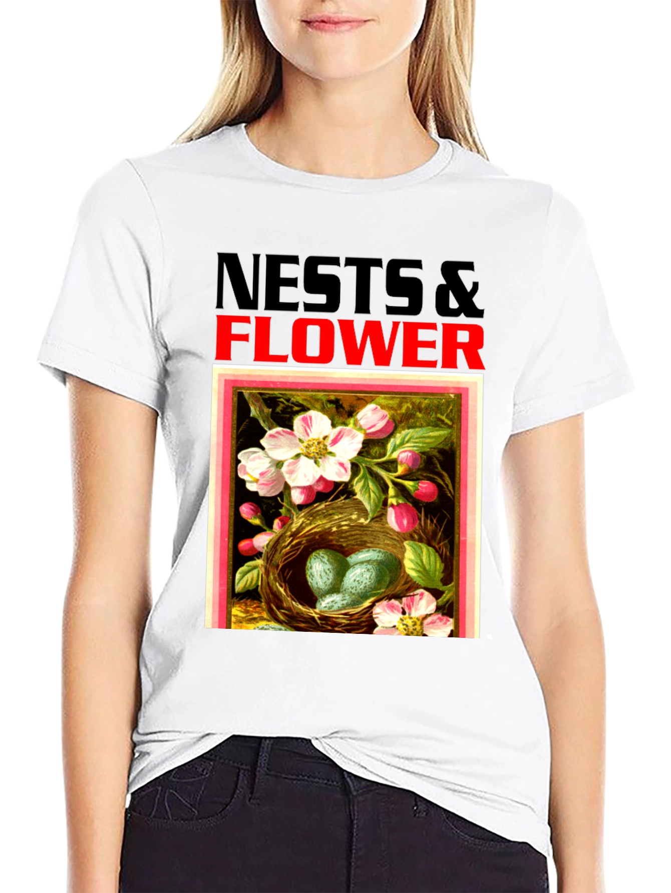 Nests & Flower Graphic T-Shirt
