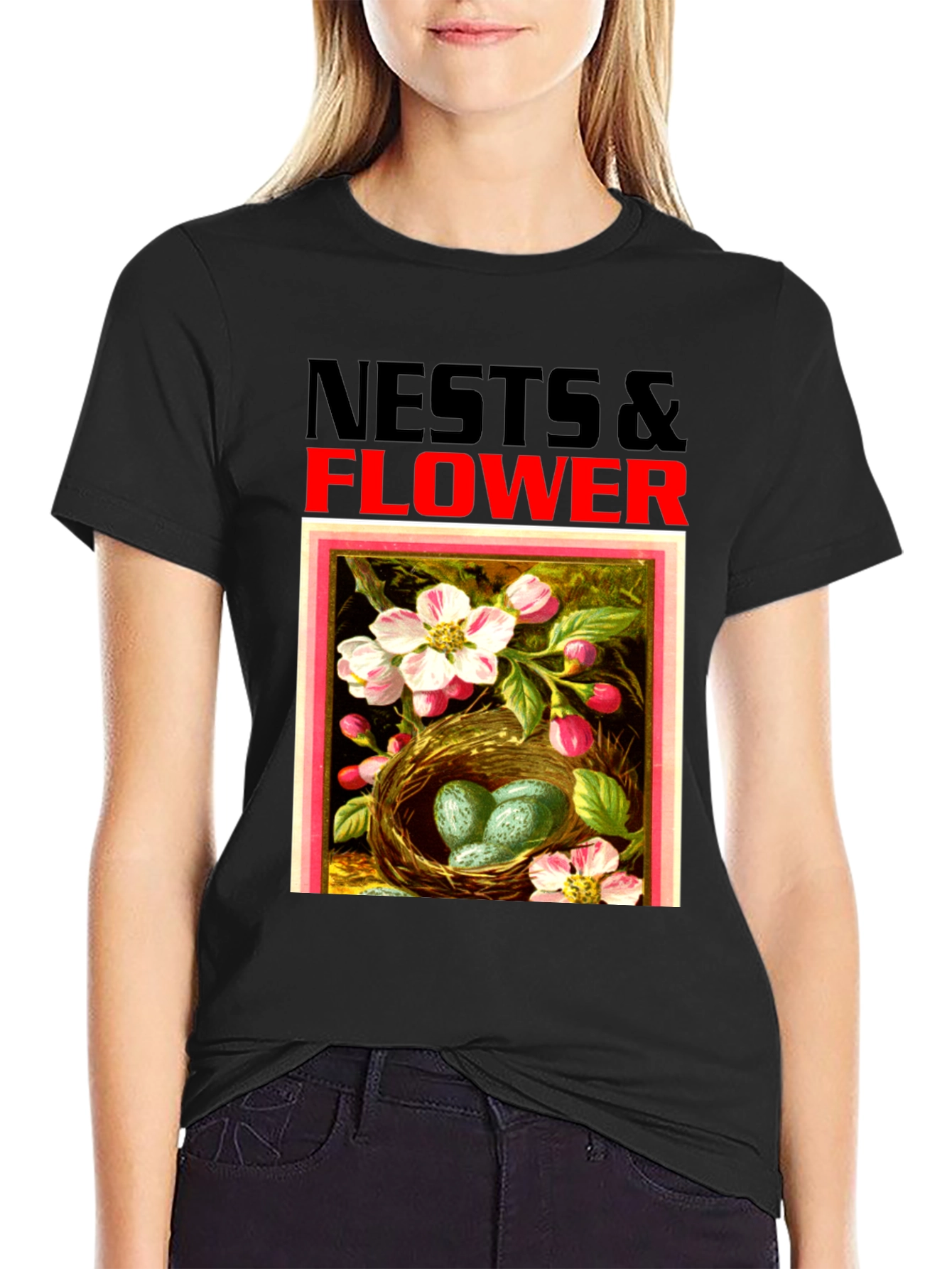 Nests & Flower Graphic T-Shirt
