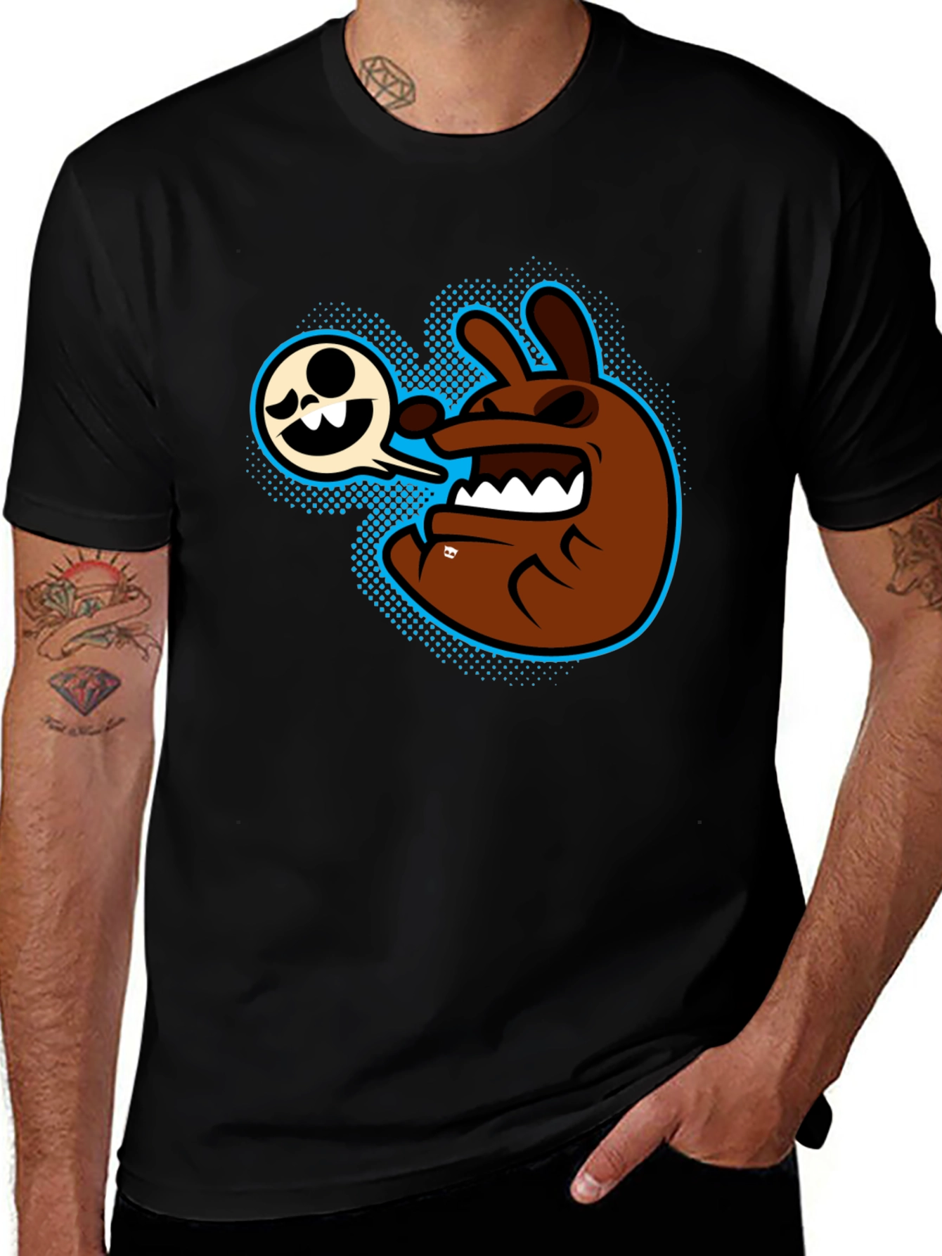 Cartoon Character Graphic T-Shirt - Mens Black Tee