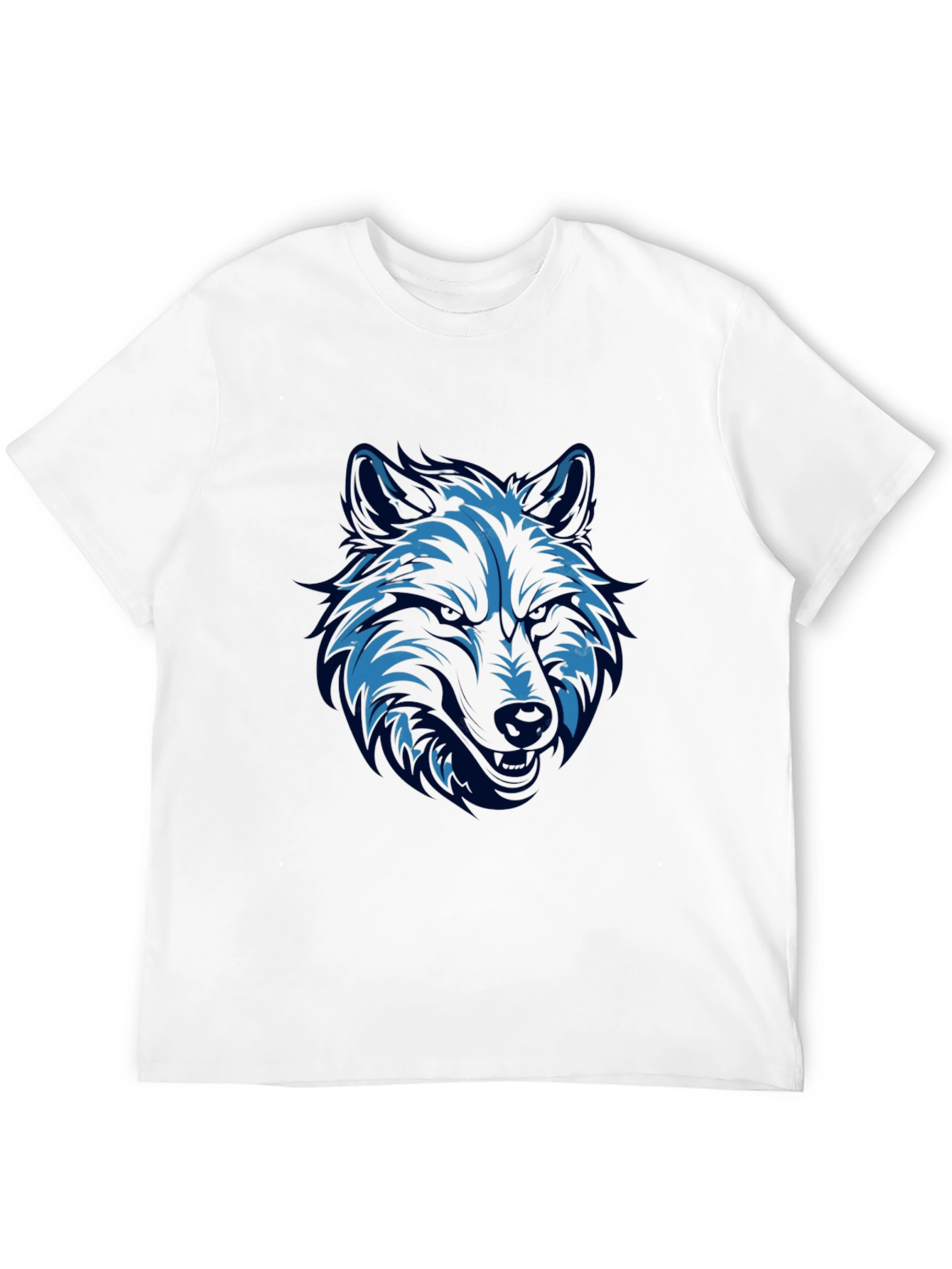 Blue Wolf Graphic Print Black T-Shirt