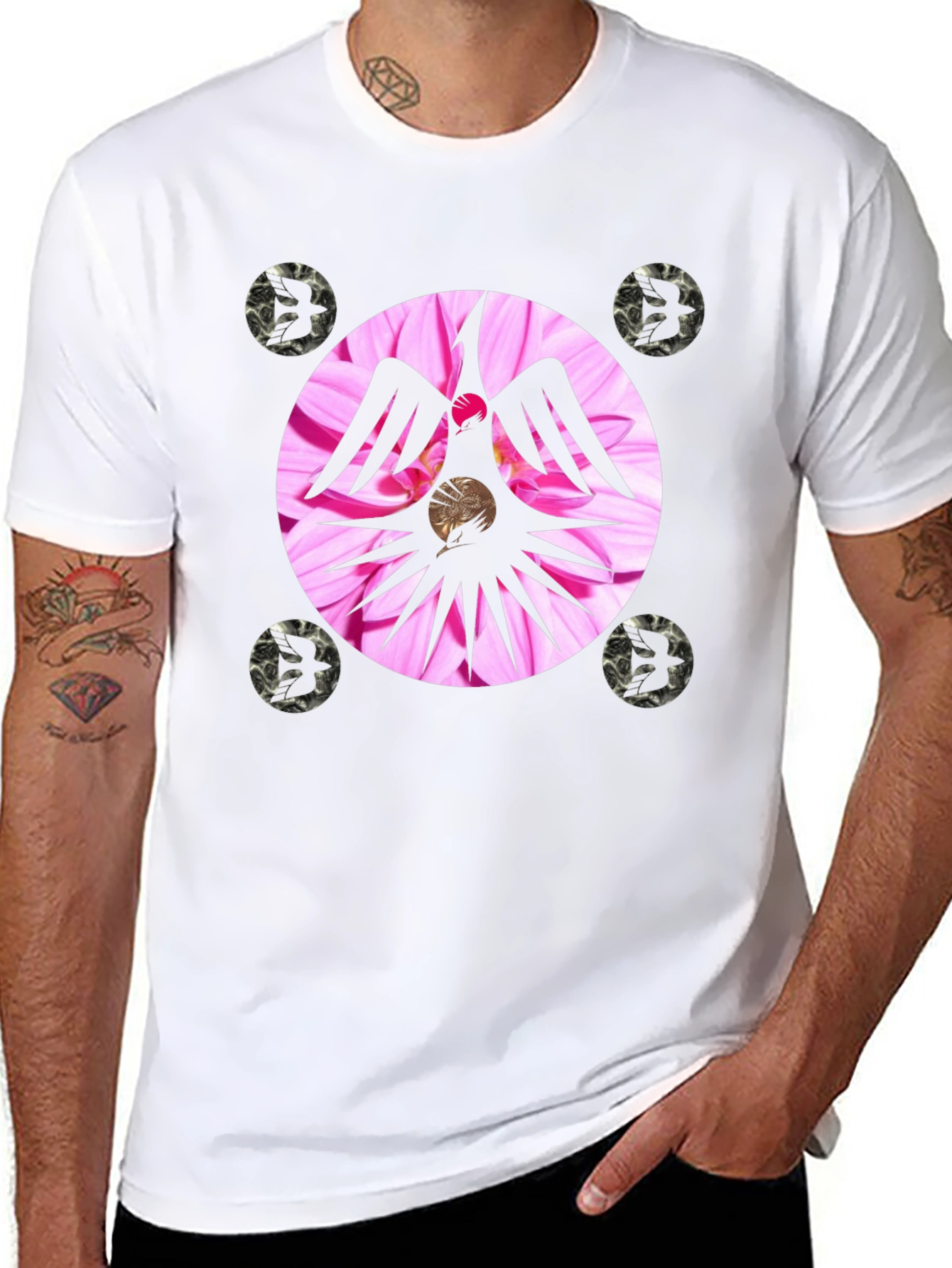 Unique Graphic Tee with Floral Phoenix Design