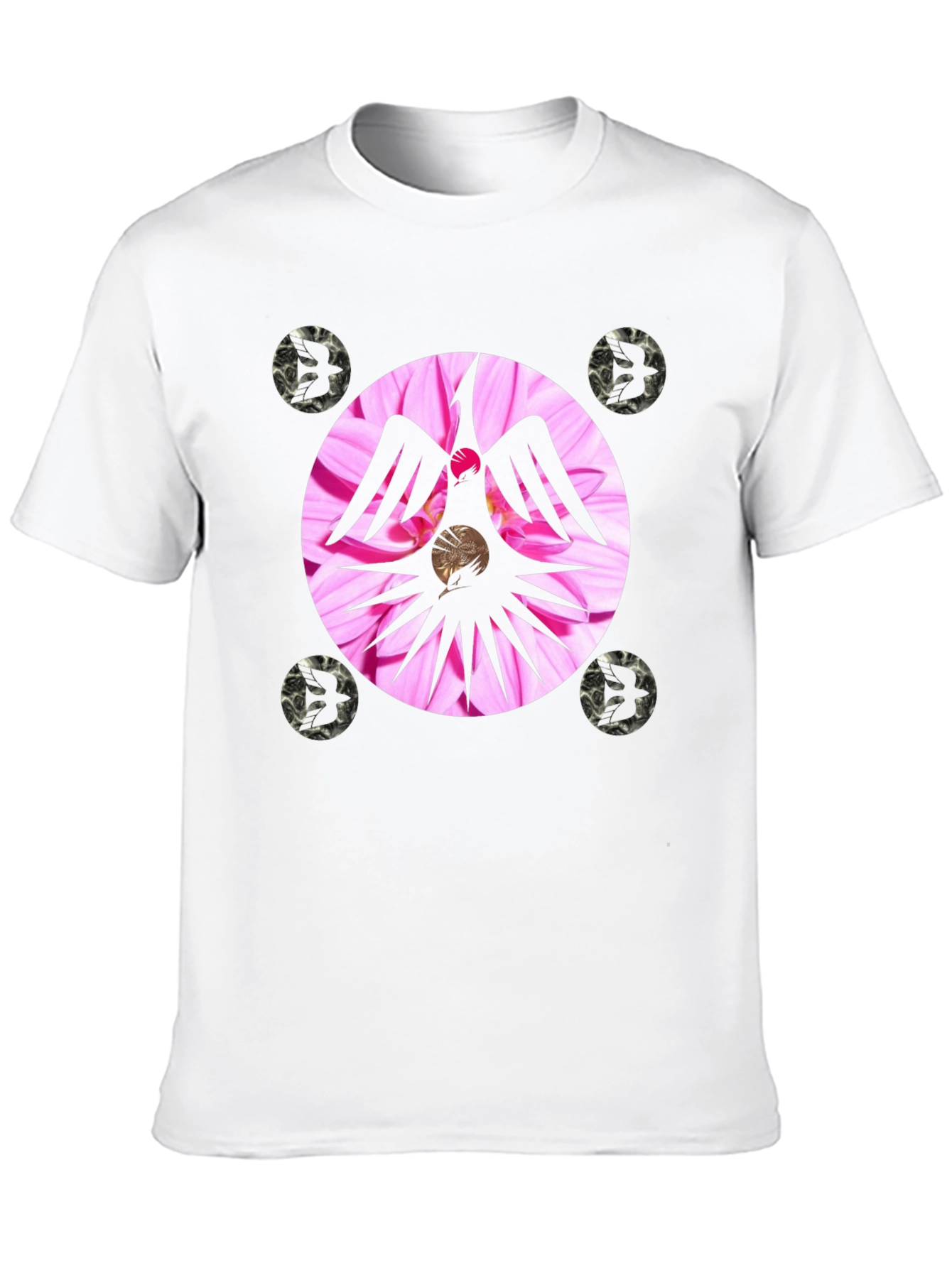 Unique Graphic Tee with Floral Phoenix Design