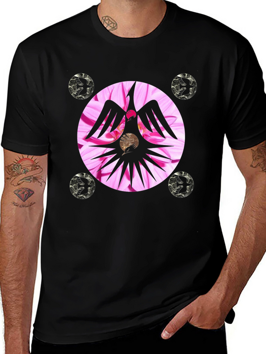 Unique Graphic Tee with Floral Phoenix Design