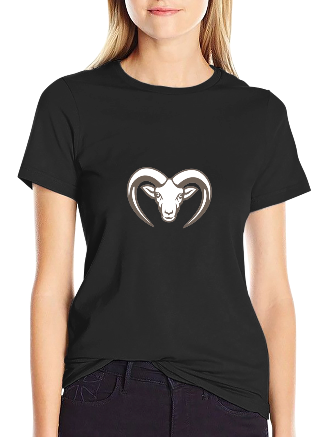 Black T-Shirt with Ram Head Graphic