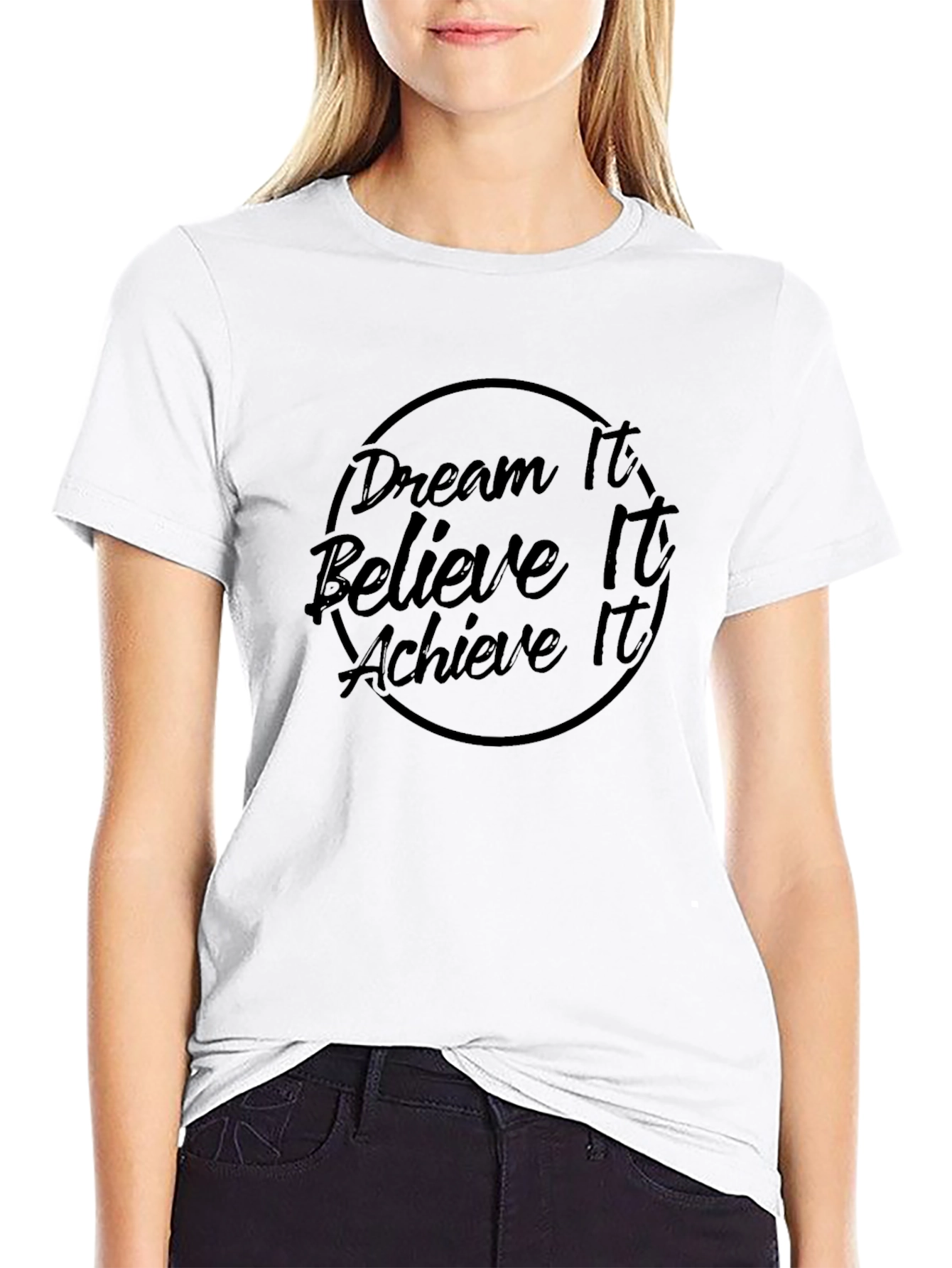 Motivational Dream Believe Achieve Black T-Shirt