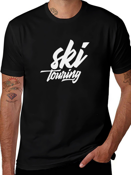 Ski Touring T-Shirt - Black Cotton Tee for Ski Enthusiasts