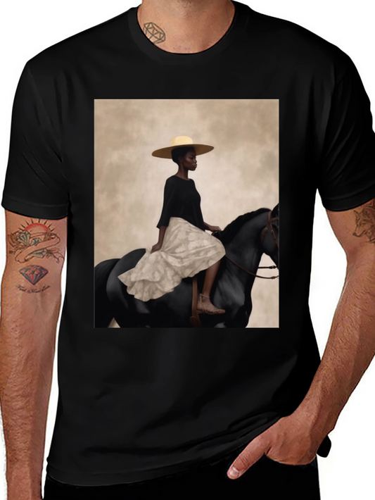 Woman Riding Horse Graphic Tee - Stylish Unisex Cotton T-Shirt