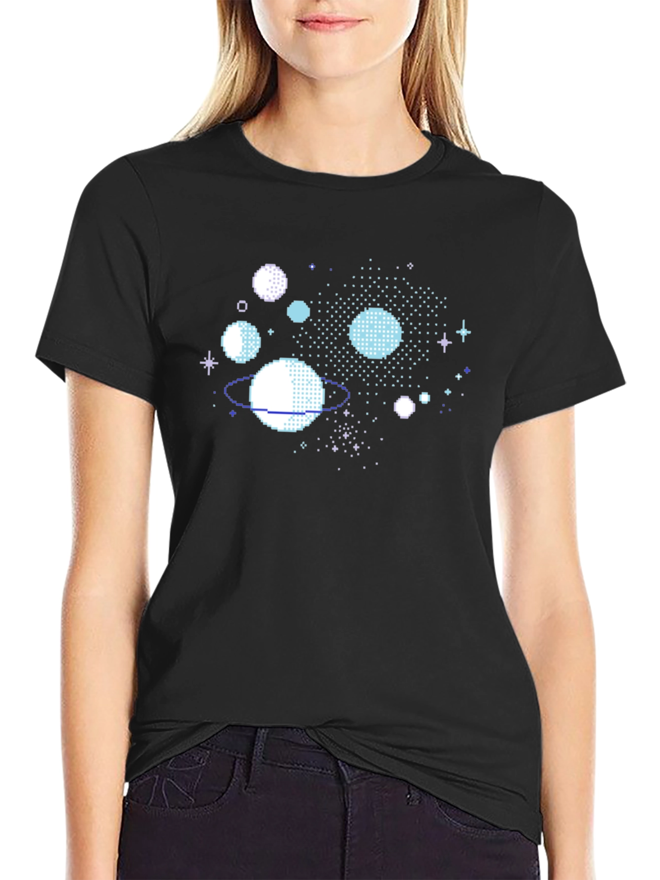 Pixelated Planet T-Shirt - Retro Space Design