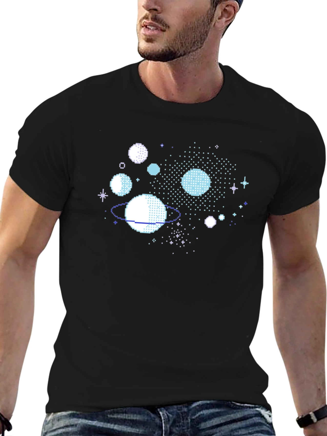 Pixelated Planet T-Shirt - Retro Space Design