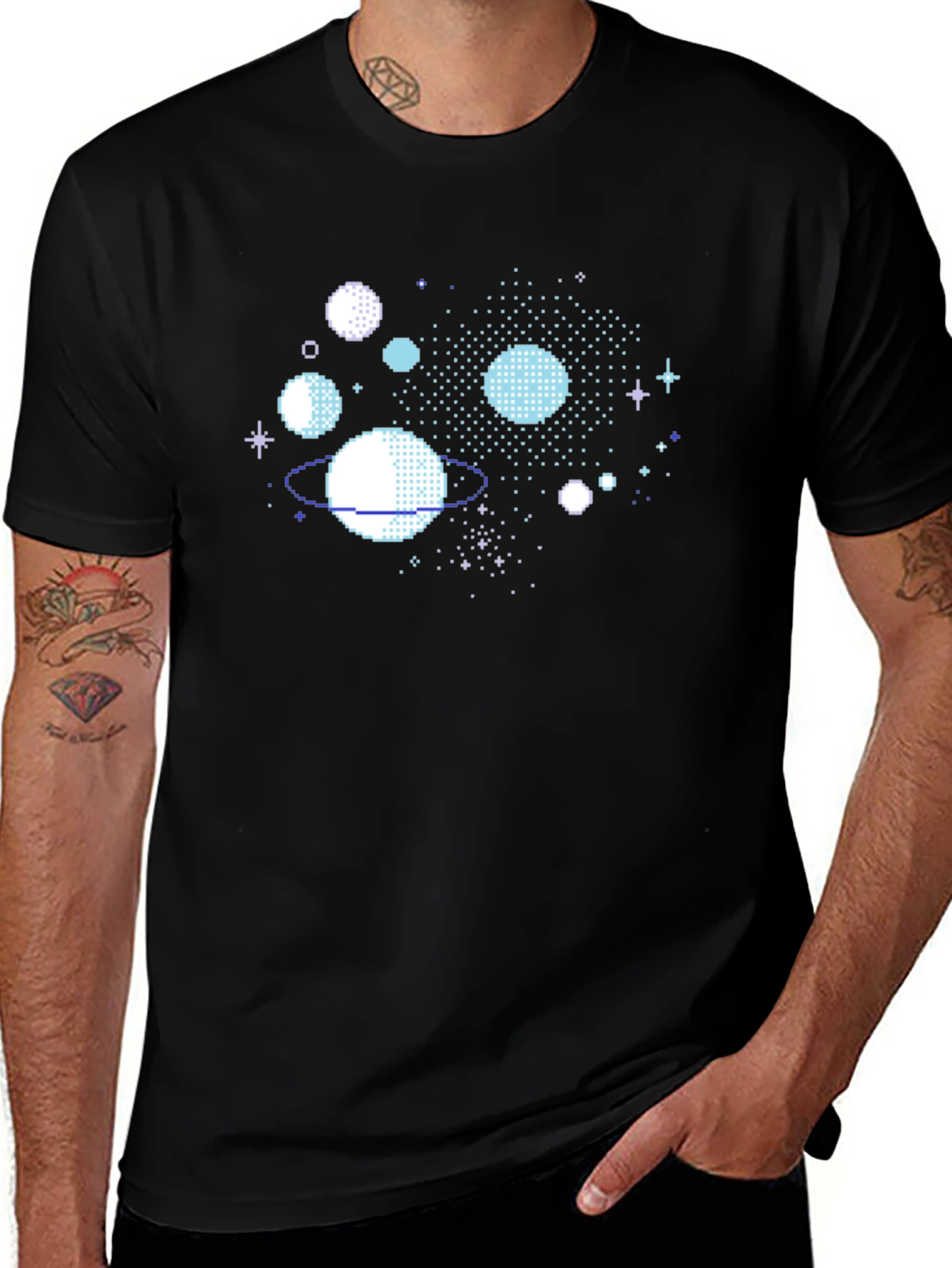 Pixelated Planet T-Shirt - Retro Space Design