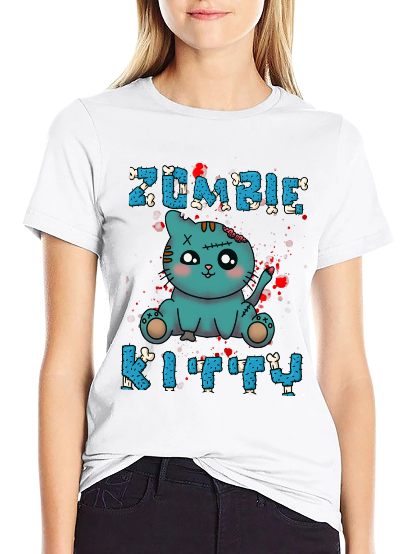 Zombie Kitty T-Shirt - Cute Halloween Tee